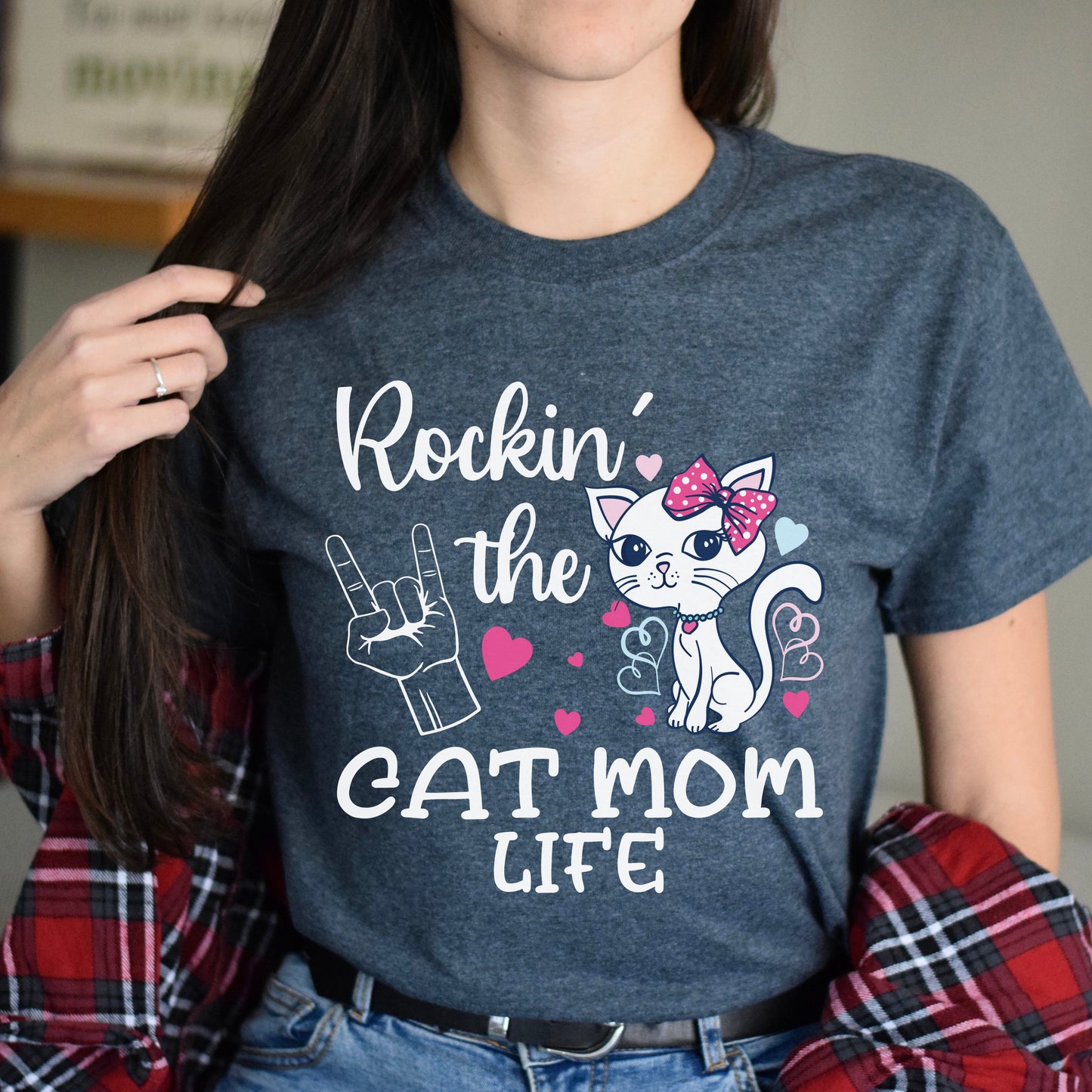 Rockin' the cat mom life Unisex shirt cat mama tee Black Dark Heather-Dark Heather-Family-Gift-Planet