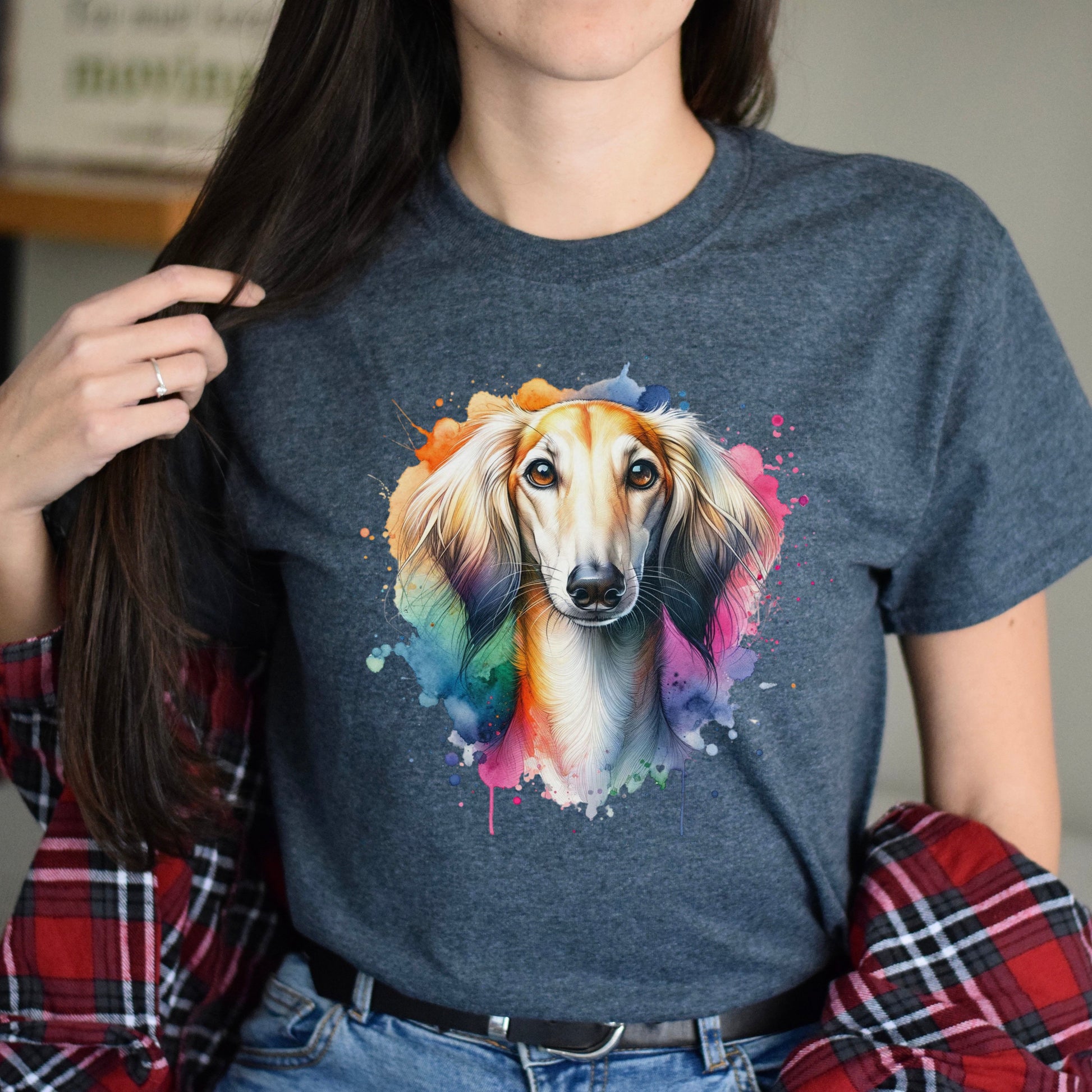 Saluki dog mama Color Splash Unisex T-shirt Black Navy Dark Heather-Dark Heather-Family-Gift-Planet