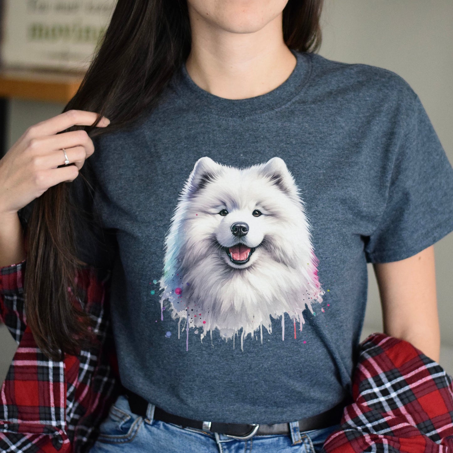 Samoyed dog mama Color Splash Unisex T-shirt Black Navy Dark Heather-Dark Heather-Family-Gift-Planet