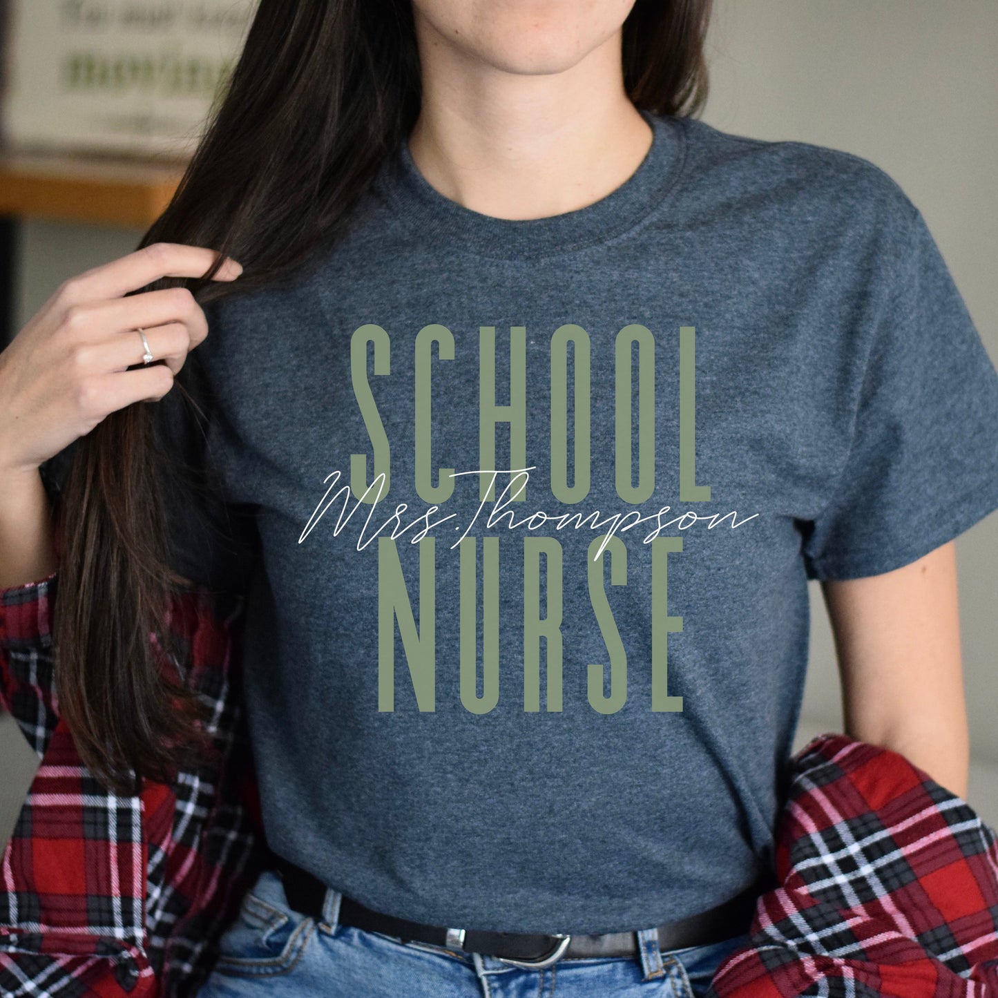 School Nurse T-Shirt gift Back to School Customized Unisex tee Black Navy Dark Heather-Dark Heather-Family-Gift-Planet