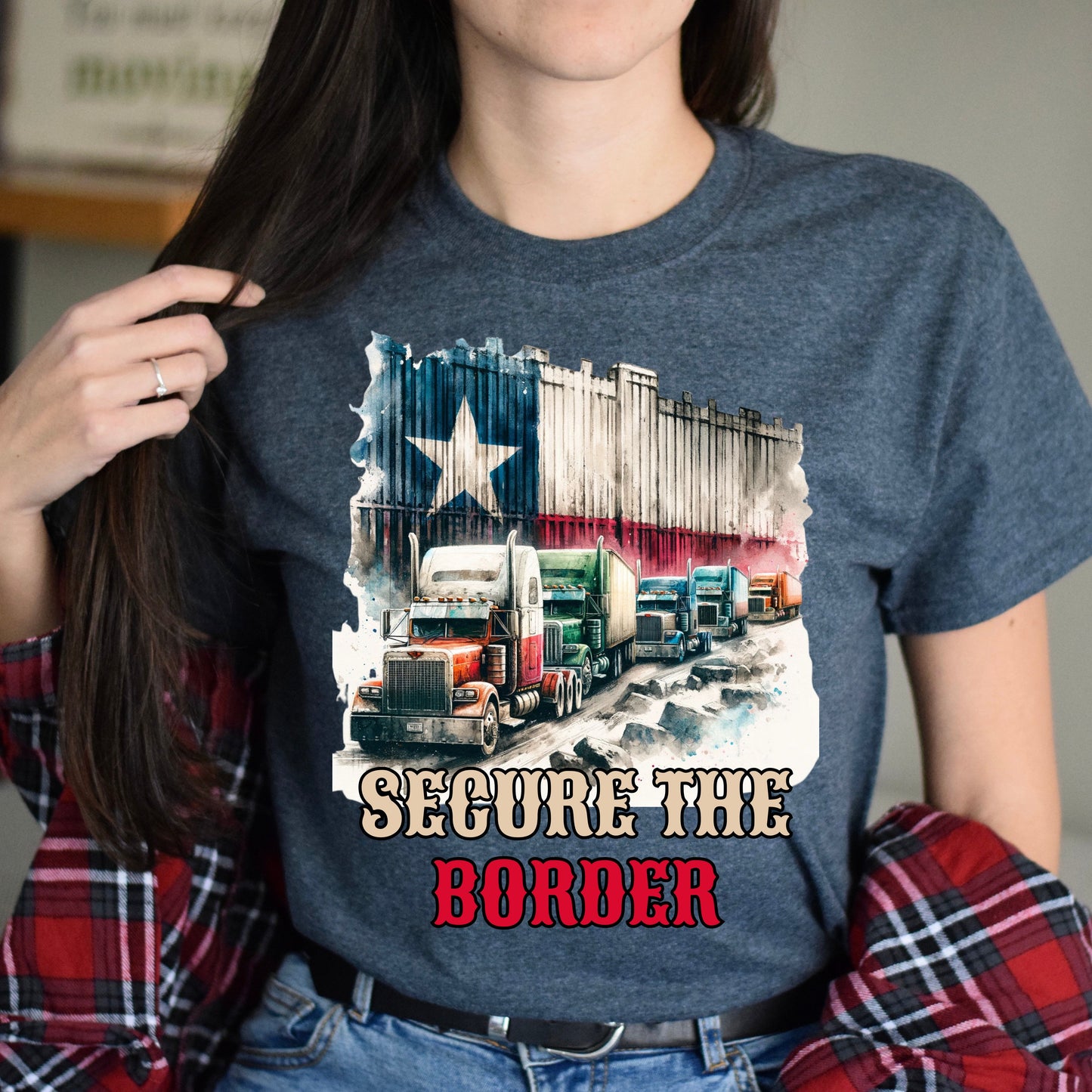 Secure the border Unisex Tshirt border truck Texas black-Dark Heather-Family-Gift-Planet