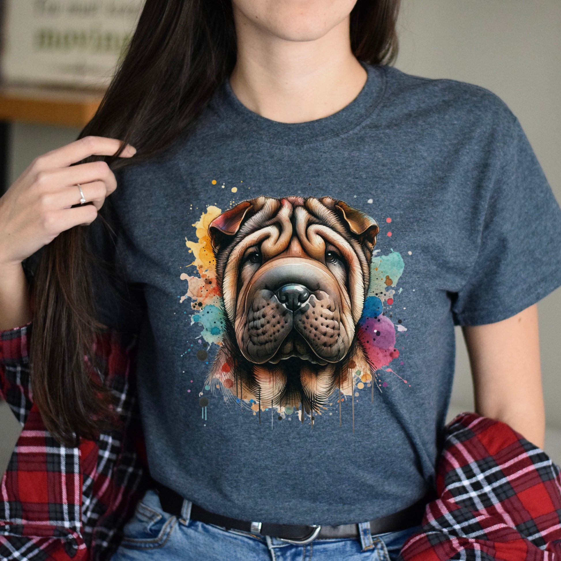 Shar-Pei dog mom Color Splash Unisex T-shirt Black Navy Dark Heather-Dark Heather-Family-Gift-Planet