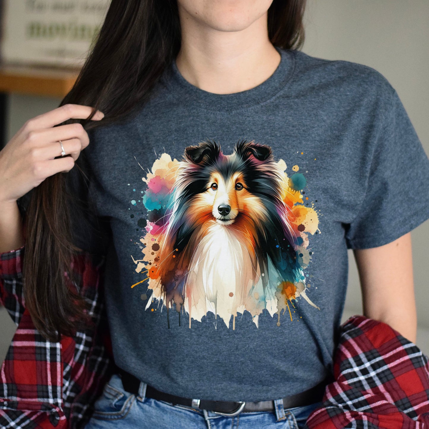 Shetland Sheepdog dog mama Color Splash Unisex T-shirt Black Navy Dark Heather-Dark Heather-Family-Gift-Planet