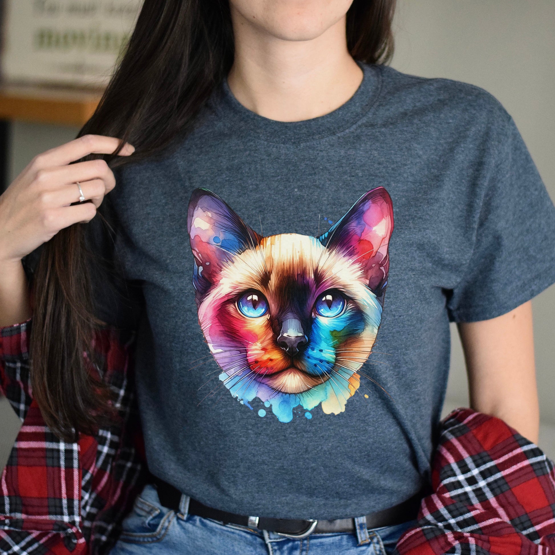 Siamese Cat Color Splash Unisex T-Shirt Black Navy Dark Heather-Dark Heather-Family-Gift-Planet