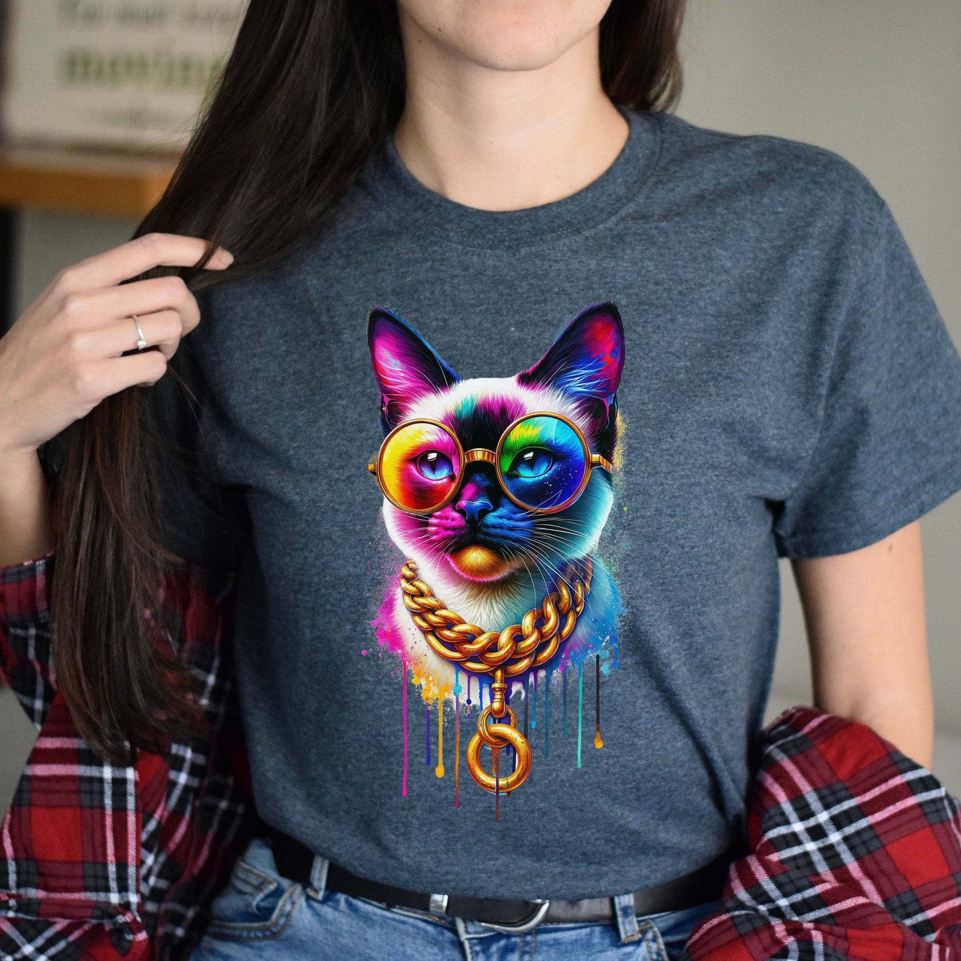 Siamese cat in hip style Color Splash Unisex T-shirt Black Navy Dark Heather-Dark Heather-Family-Gift-Planet