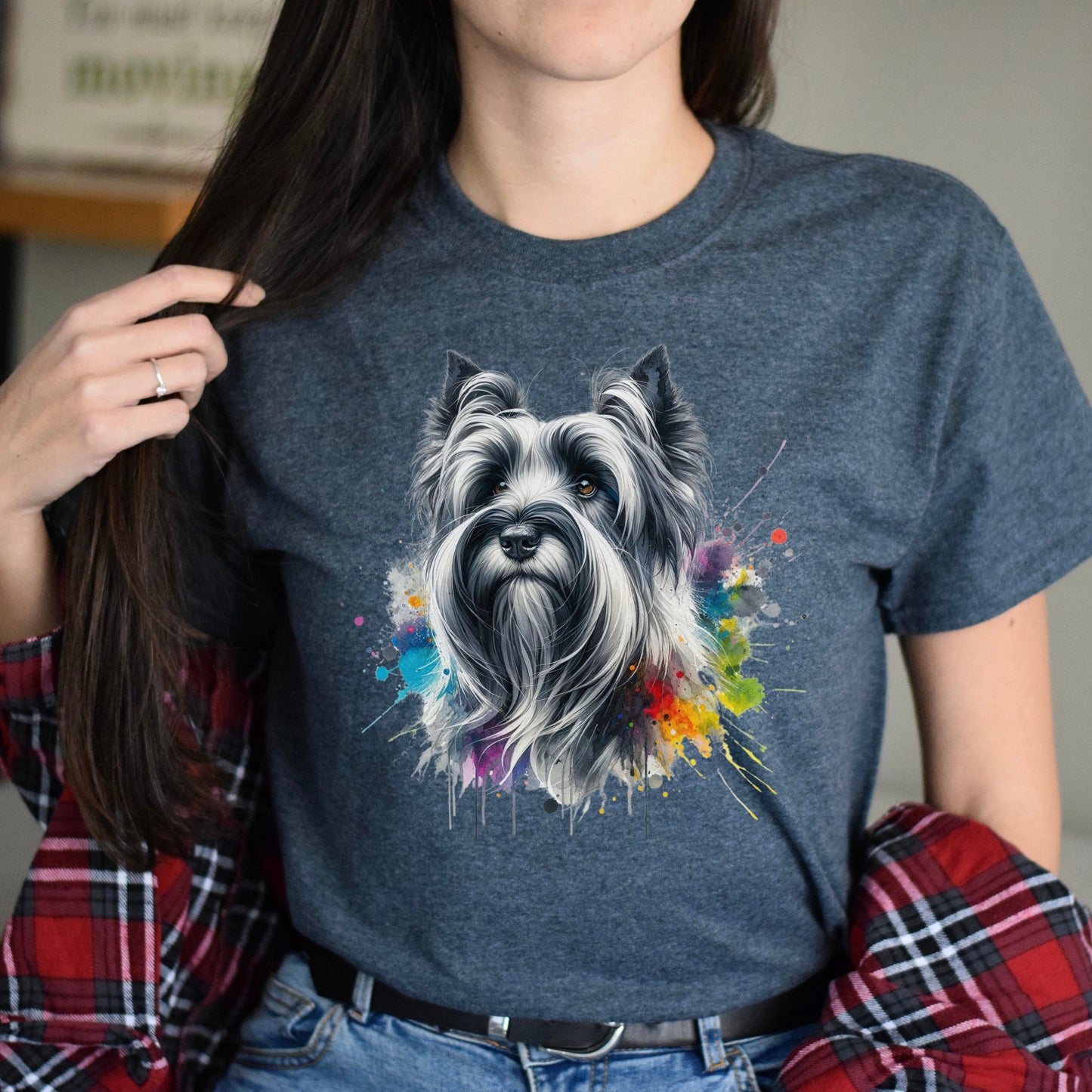 Skye Terrier mama Color Splash Unisex T-shirt Black Navy Dark Heather-Dark Heather-Family-Gift-Planet