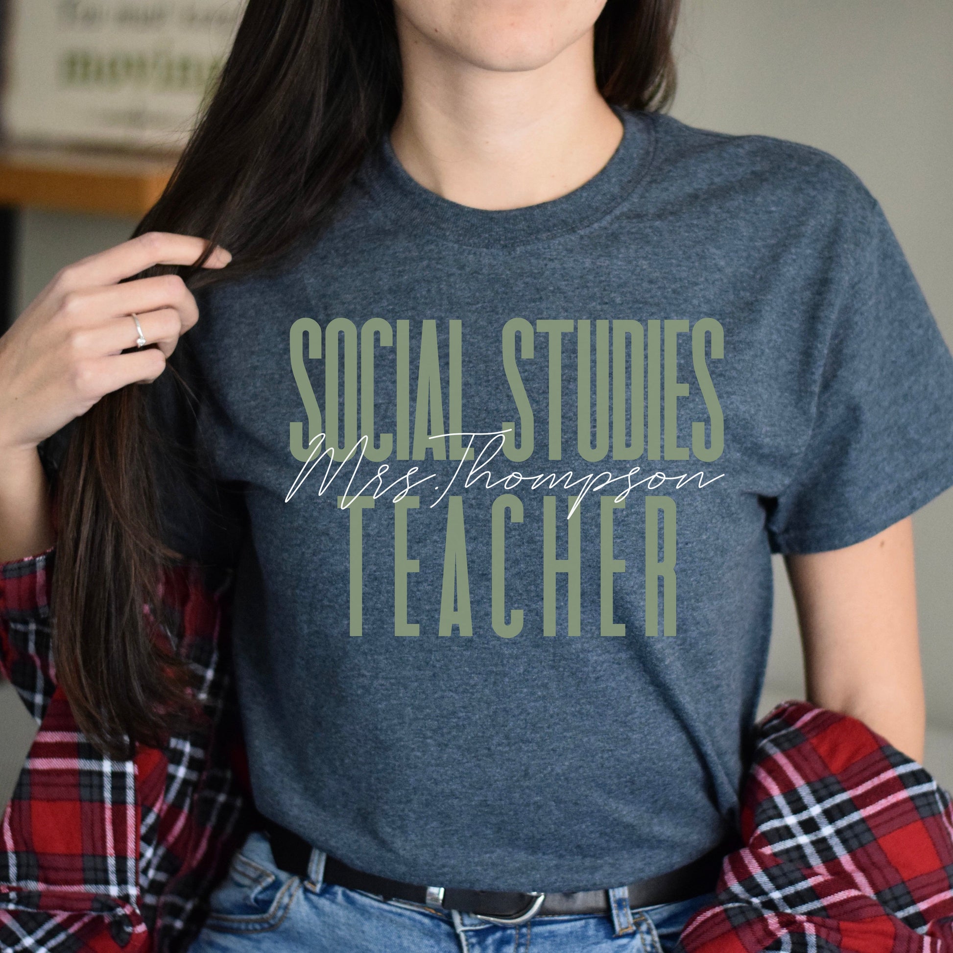 Social Studies teacher T-Shirt gift Customized Unisex tee Black Navy Dark Heather-Dark Heather-Family-Gift-Planet