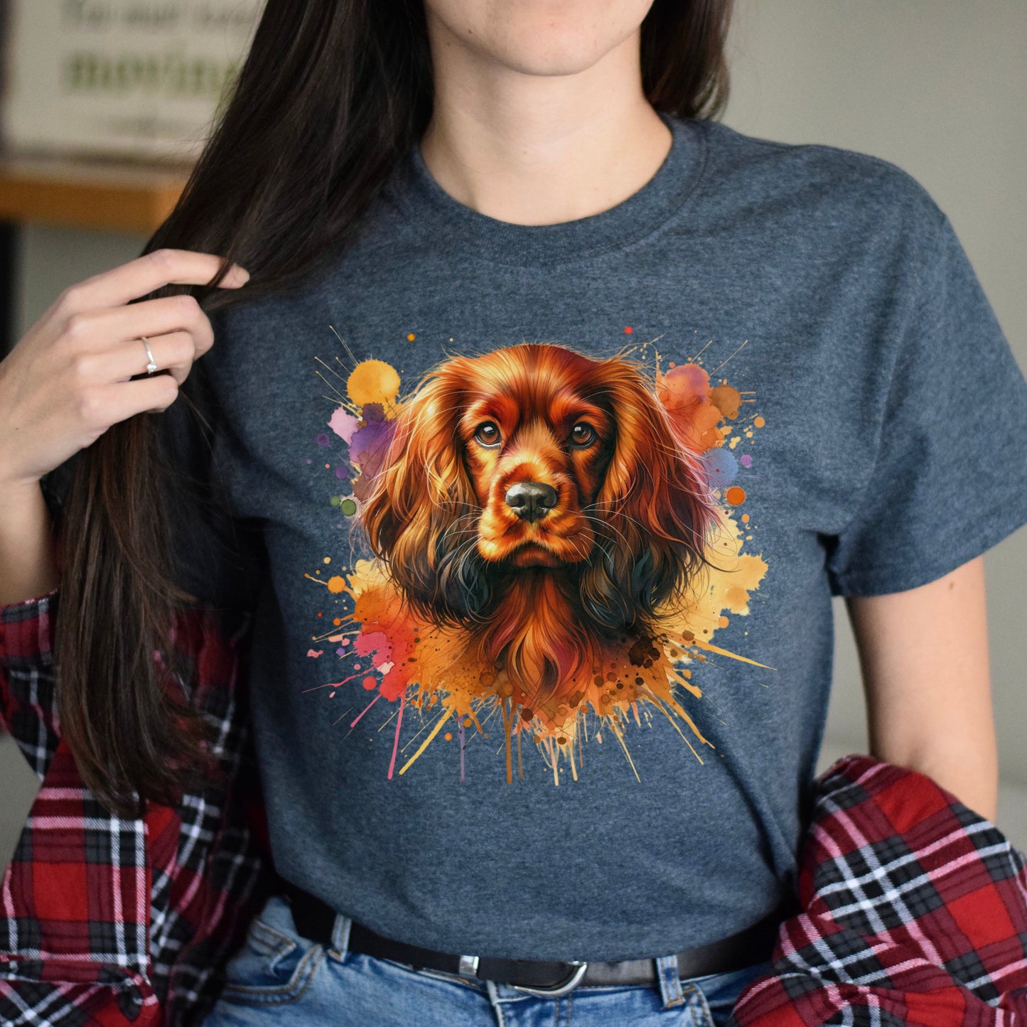 Sussex Spaniel dog mama Color Splash Unisex T-shirt Black Navy Dark Heather-Dark Heather-Family-Gift-Planet