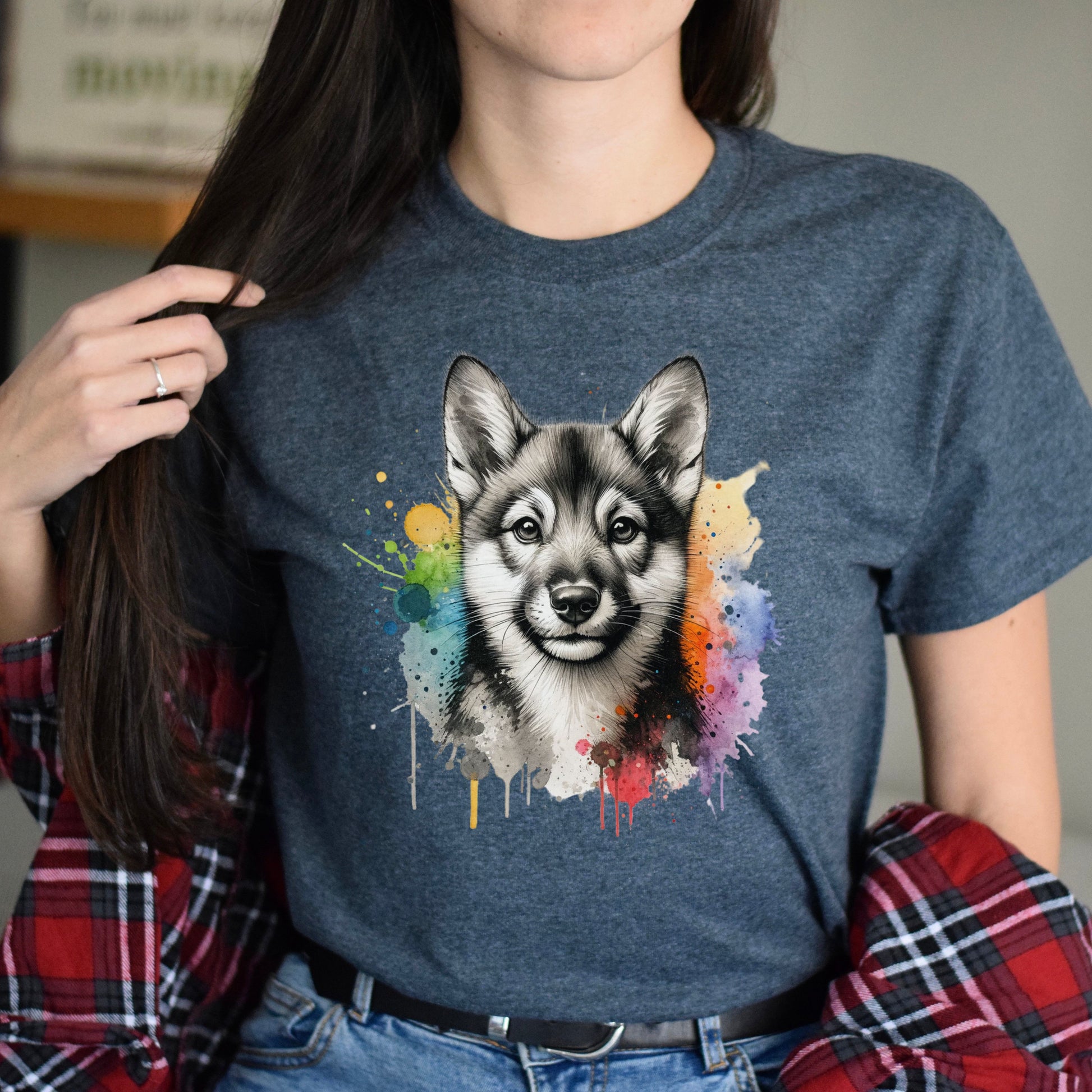 Swedish Vallhund dog mama Color Splash Unisex T-shirt Black Navy Dark Heather-Dark Heather-Family-Gift-Planet