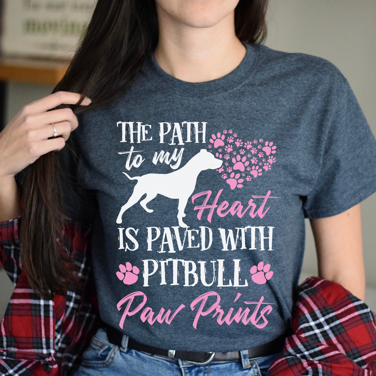 The path to my heart is paved with Pitbull paw prints Unisex t-shirt gift-Dark Heather-Family-Gift-Planet