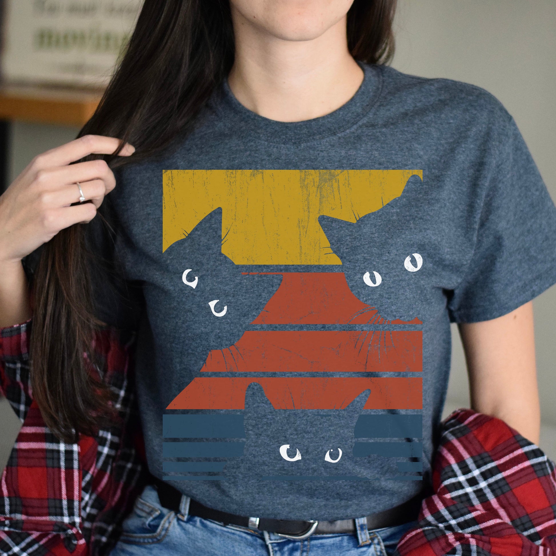 Three cats retro Unisex shirt cat owner tee Black Dark Heather-Dark Heather-Family-Gift-Planet