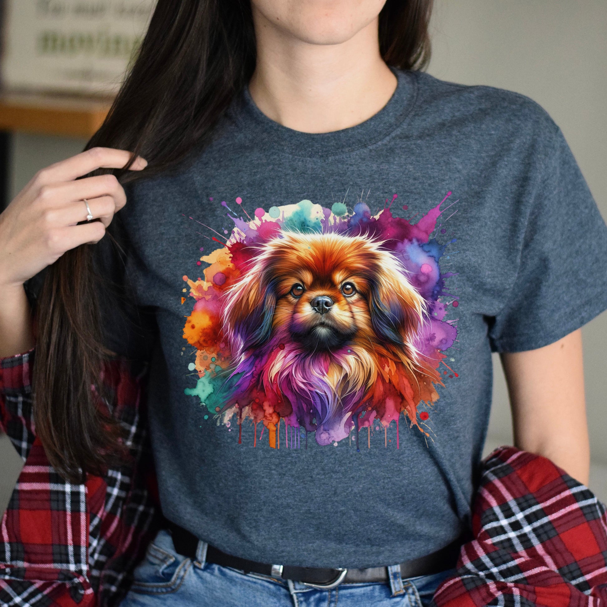 Tibetan Spaniel dog mom Color Splash Unisex T-shirt Black Navy Dark Heather-Dark Heather-Family-Gift-Planet