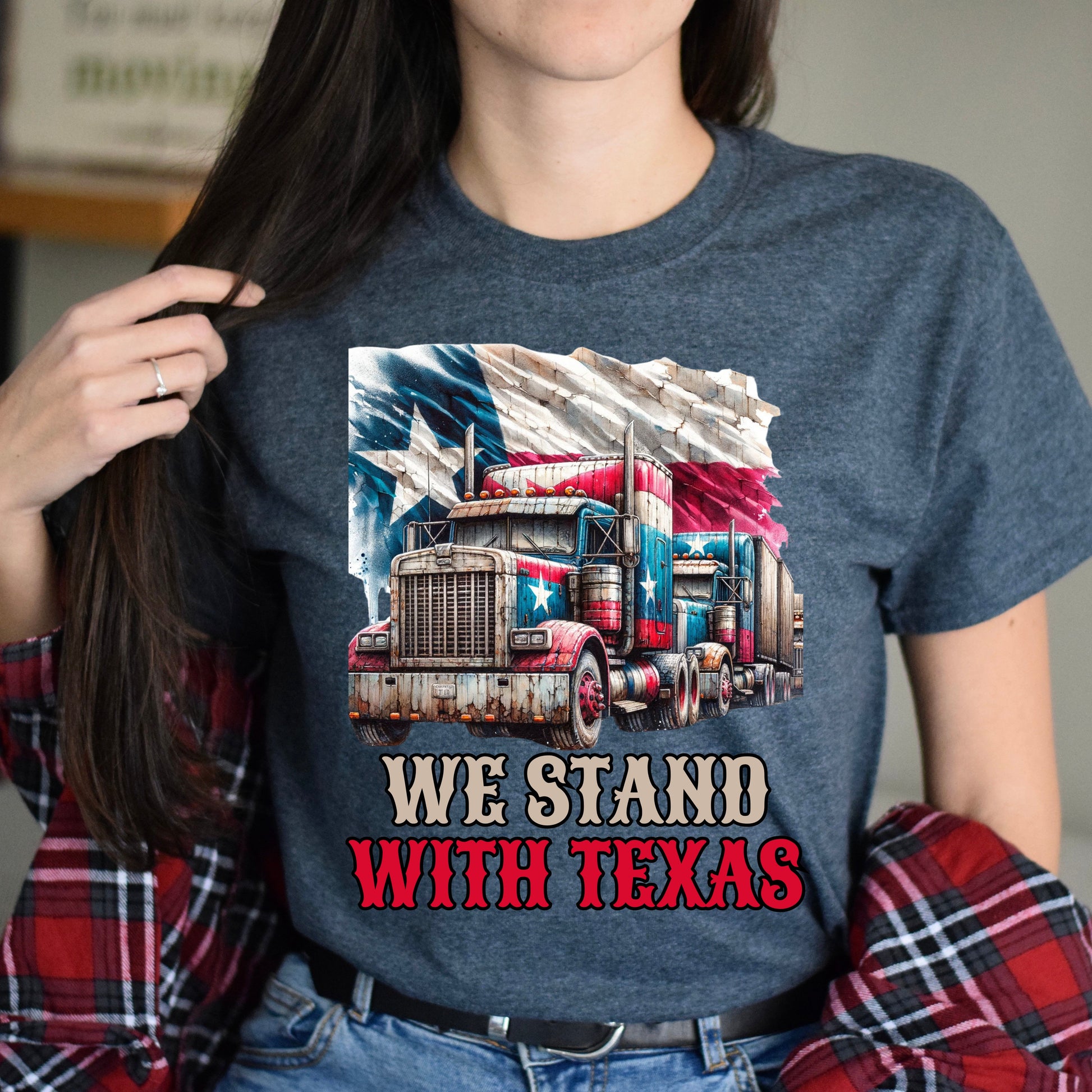 We stand with Texas Unisex Tshirt border truck Texas black-Dark Heather-Family-Gift-Planet