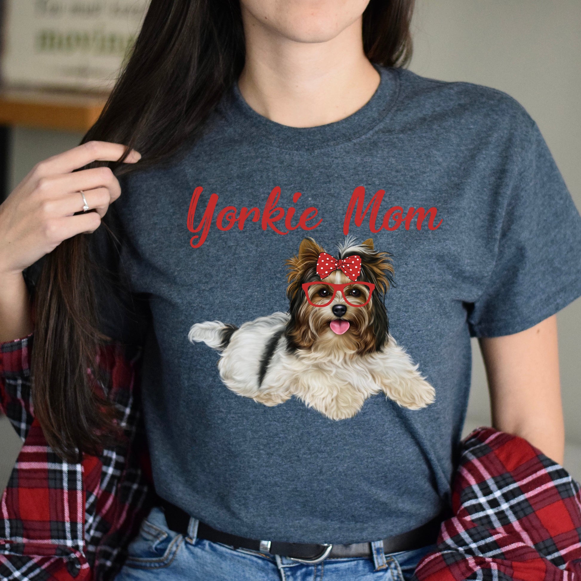 Yorkie Mom Unisex T-Shirt gift Yorkie dog owner tee black dark heather-Dark Heather-Family-Gift-Planet