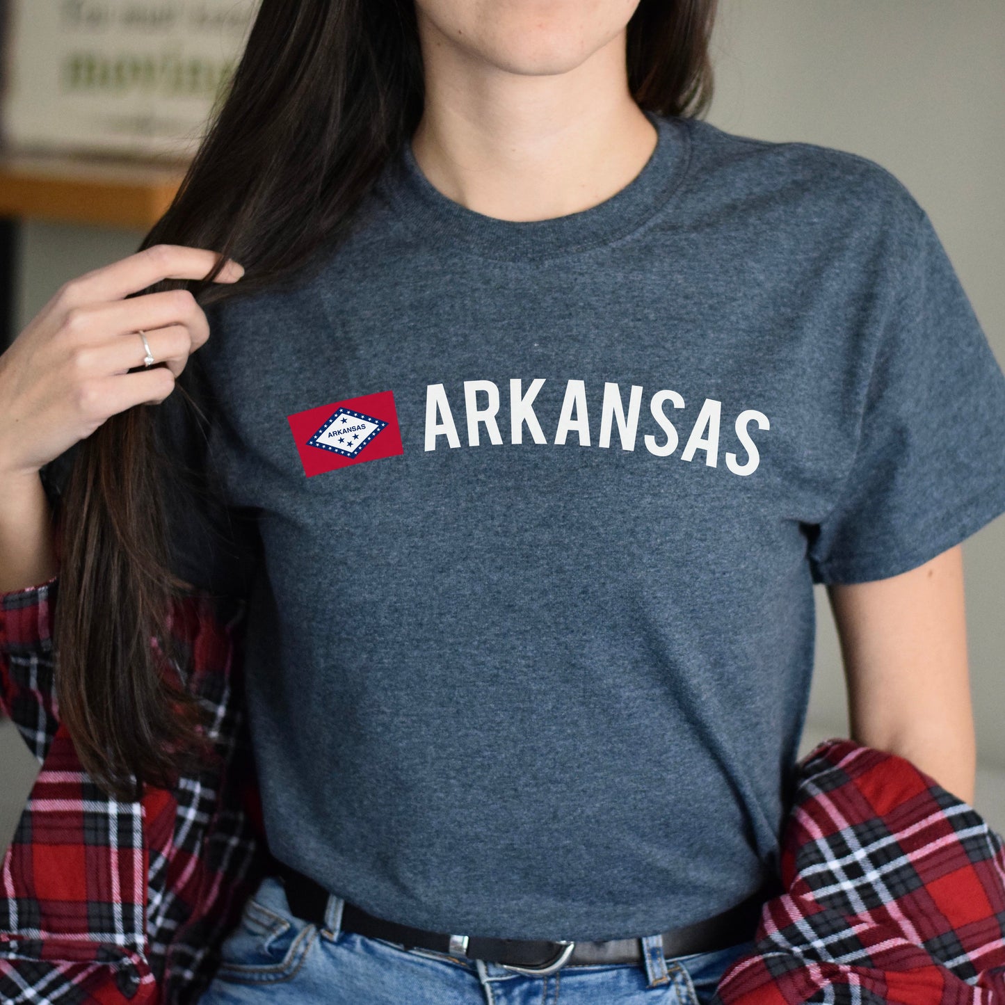 Arkansas Unisex T-shirt gift Arkansas flag tee Nashville Haskell Austin White Black-Dark Heather-Family-Gift-Planet