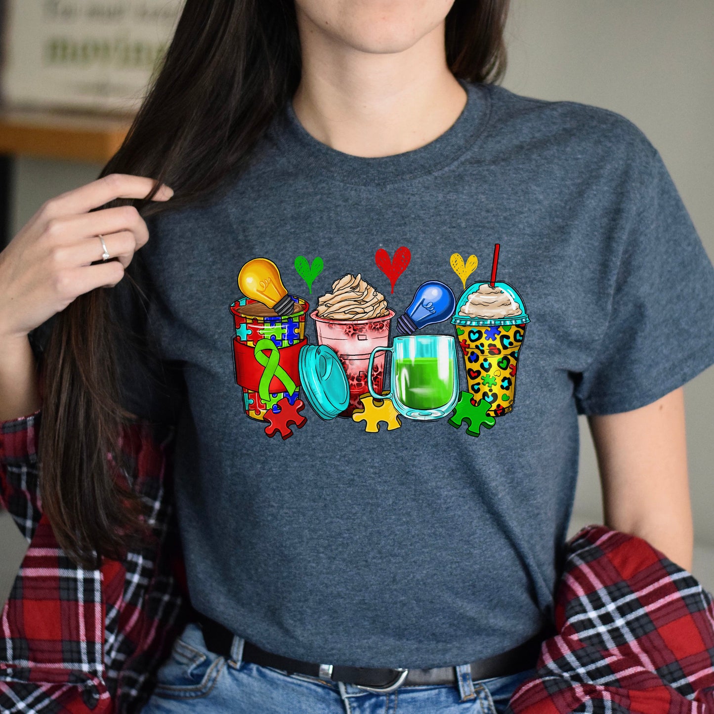 Autism awareness and coffee cups unisex tshirt S-5XL-Family-Gift-Planet
