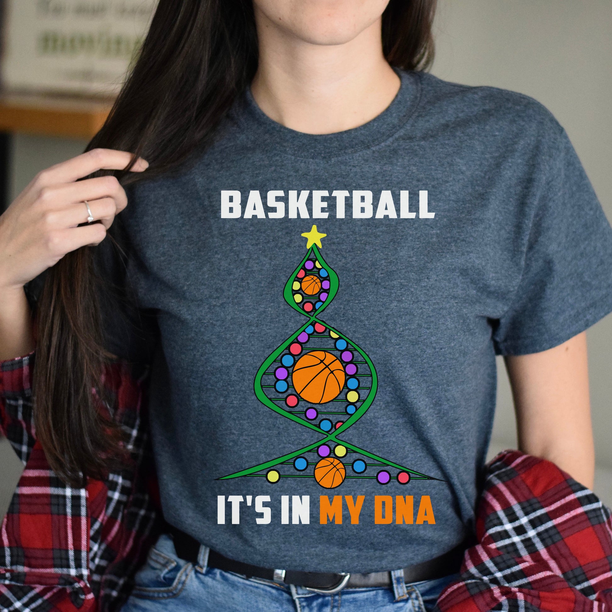 Basketball Christmas tree Unisex shirt Basketball player Holiday tee Black Dark Heather-Dark Heather-Family-Gift-Planet