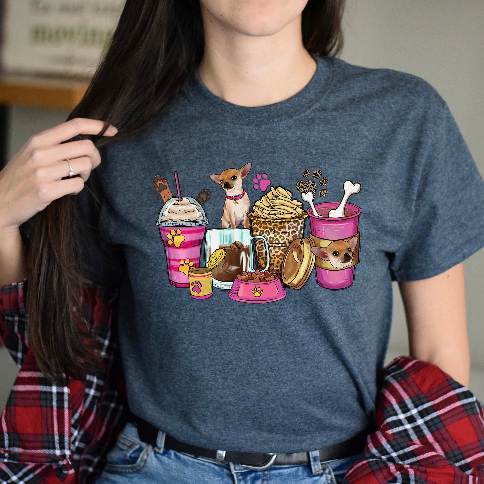 Chihuahua and coffee cups unisex tshirt Chihuahua owner tee S-5XL-Family-Gift-Planet