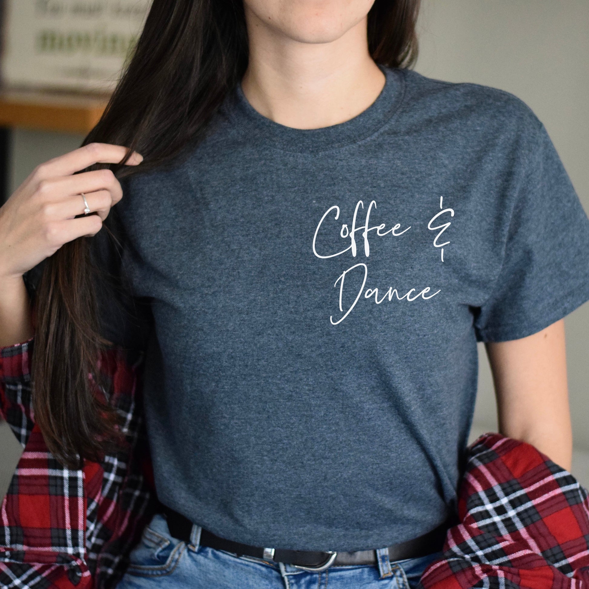 Coffee and dance pocket Unisex T-shirt Dancer tee Black Navy Dark Heather-Dark Heather-Family-Gift-Planet