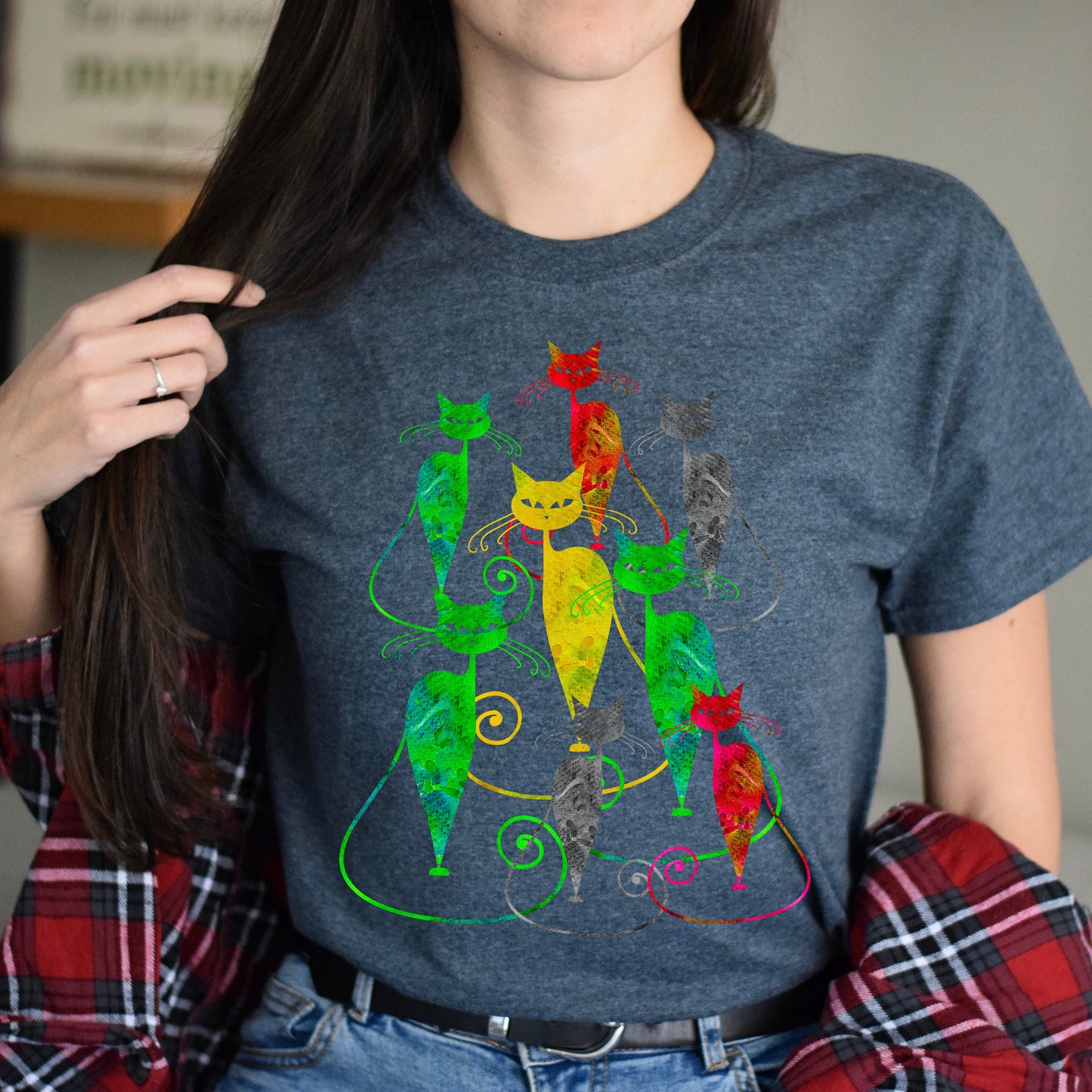 Colorful cat Unisex shirt cat lover tee Black Dark Heather-Dark Heather-Family-Gift-Planet