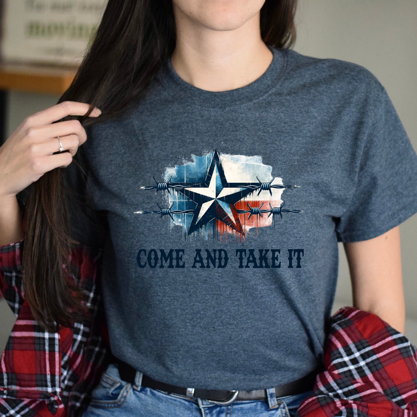 Come and take it Unisex Tshirt border truck Texas black-Dark Heather-Family-Gift-Planet