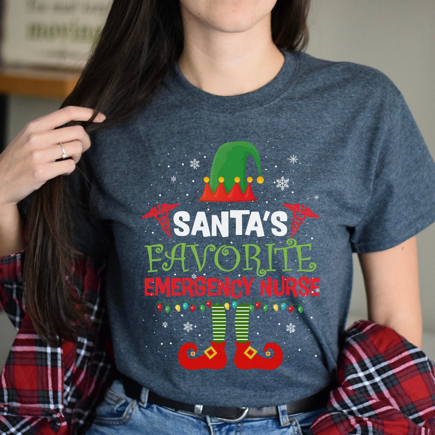 Santa's Favorite Emergency Nurse Christmas Unisex Shirt Black Dark Heather-Dark Heather-Family-Gift-Planet