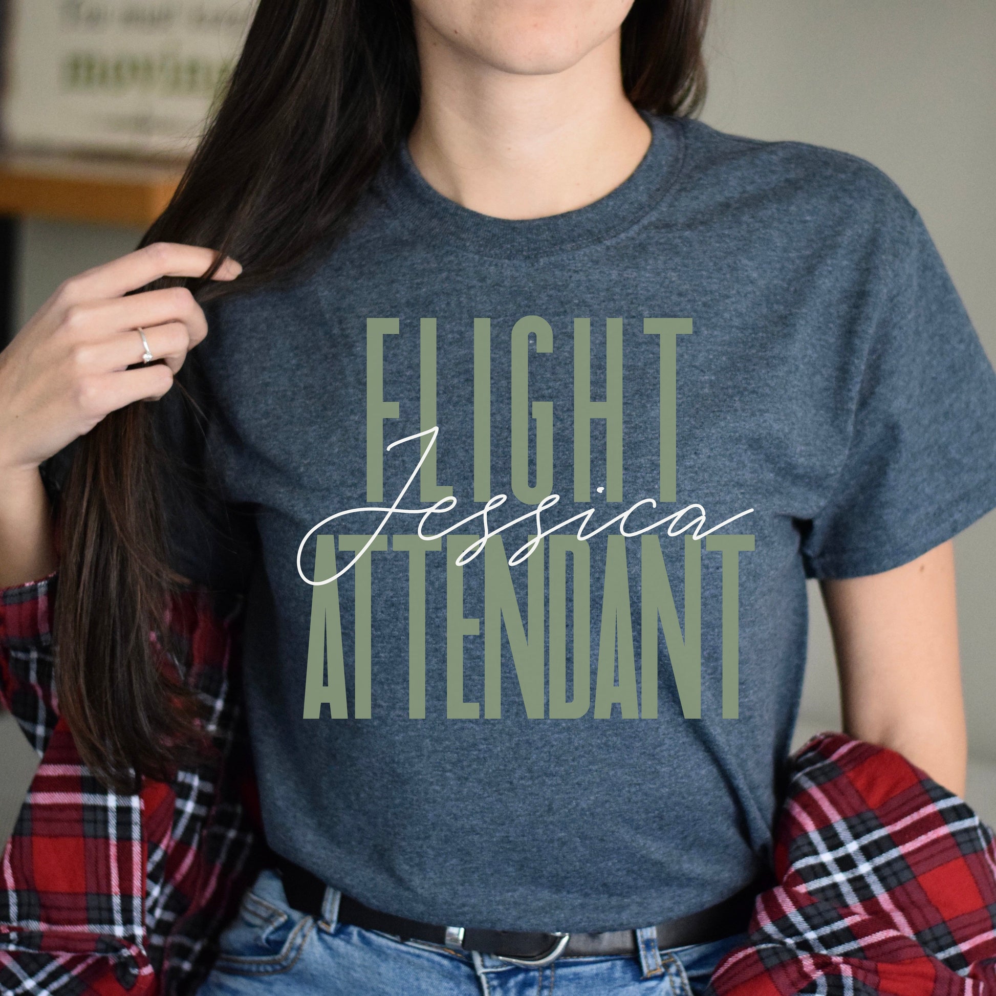 Flight attendant T-Shirt gift Plane Crew Customized Unisex tee Black Navy Dark Heather-Dark Heather-Family-Gift-Planet