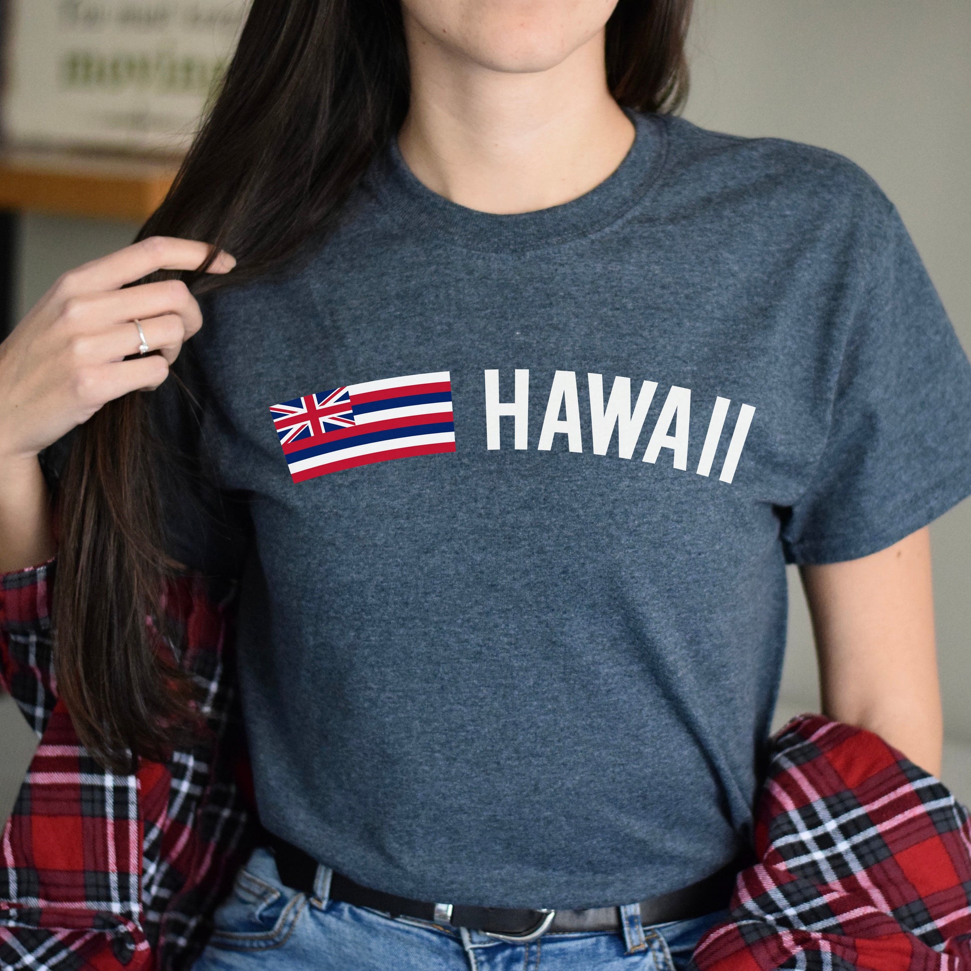 Hawaii Unisex T-shirt gift Hawaii flag tee Kauai Maui Honolulu White Black-Dark Heather-Family-Gift-Planet