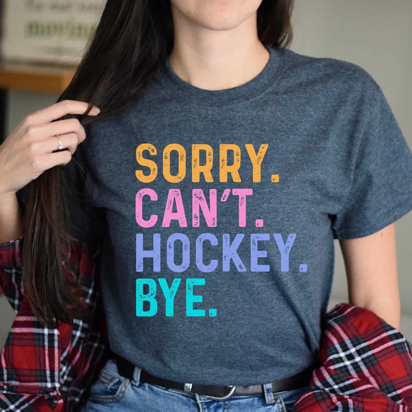 Hockey fan Unisex t-shirt Sorry Can't Hockey Bye tee black dark heather-Dark Heather-Family-Gift-Planet