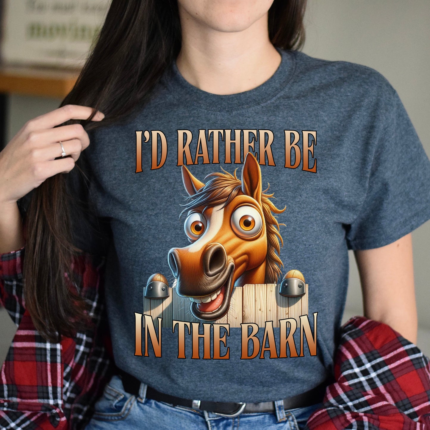 I’d rather be in the barn T-Shirt Horse girl Texas farm Unisex tee Black Navy Dark Heather-Dark Heather-Family-Gift-Planet