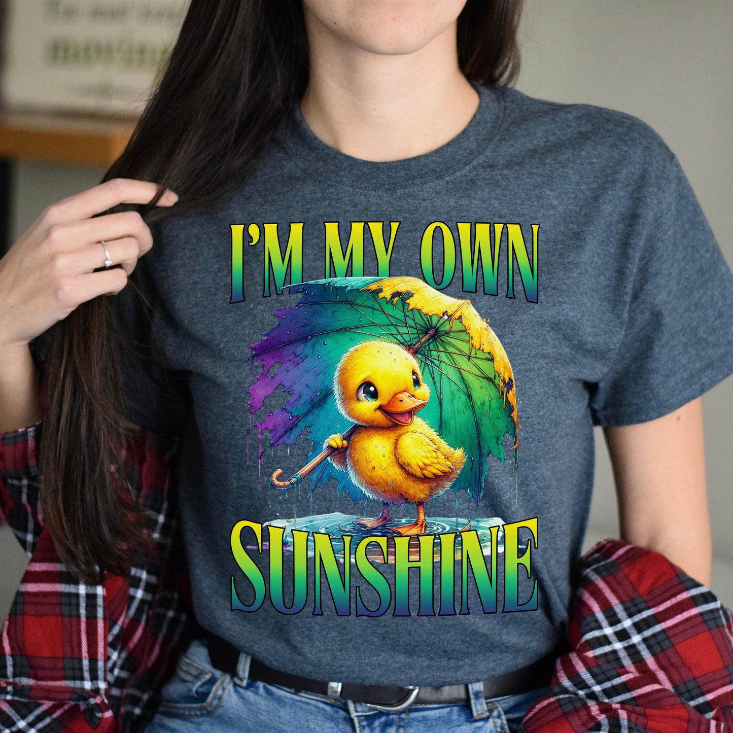 I'm my own sunshine T-Shirt Positive motivational self love mental health duck Unisex tee Black Navy Dark Heather-Family-Gift-Planet