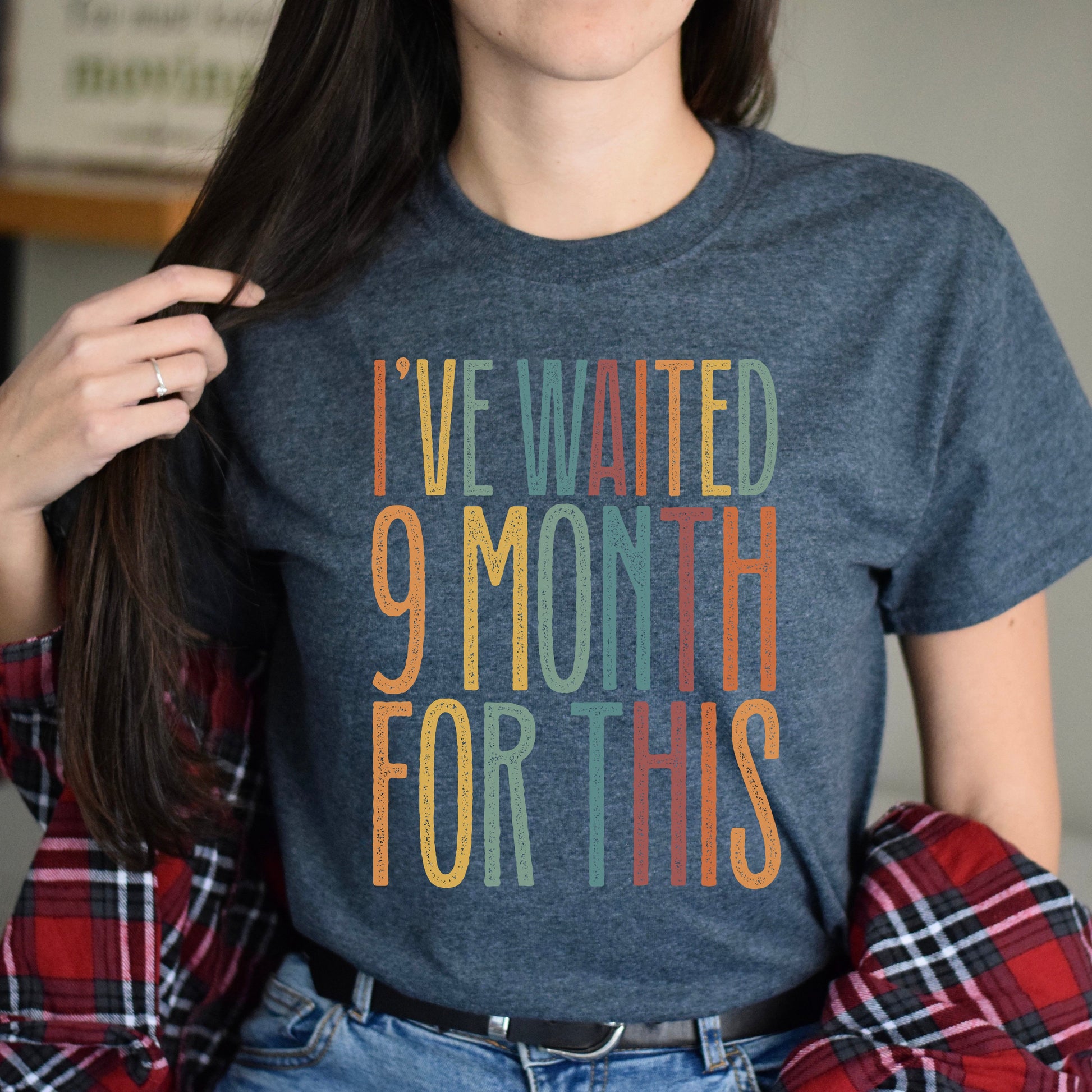 I've waited 9 month for this Unisex T-Shirt New mom baby shower tee Black Dark Heather White-Dark Heather-Family-Gift-Planet