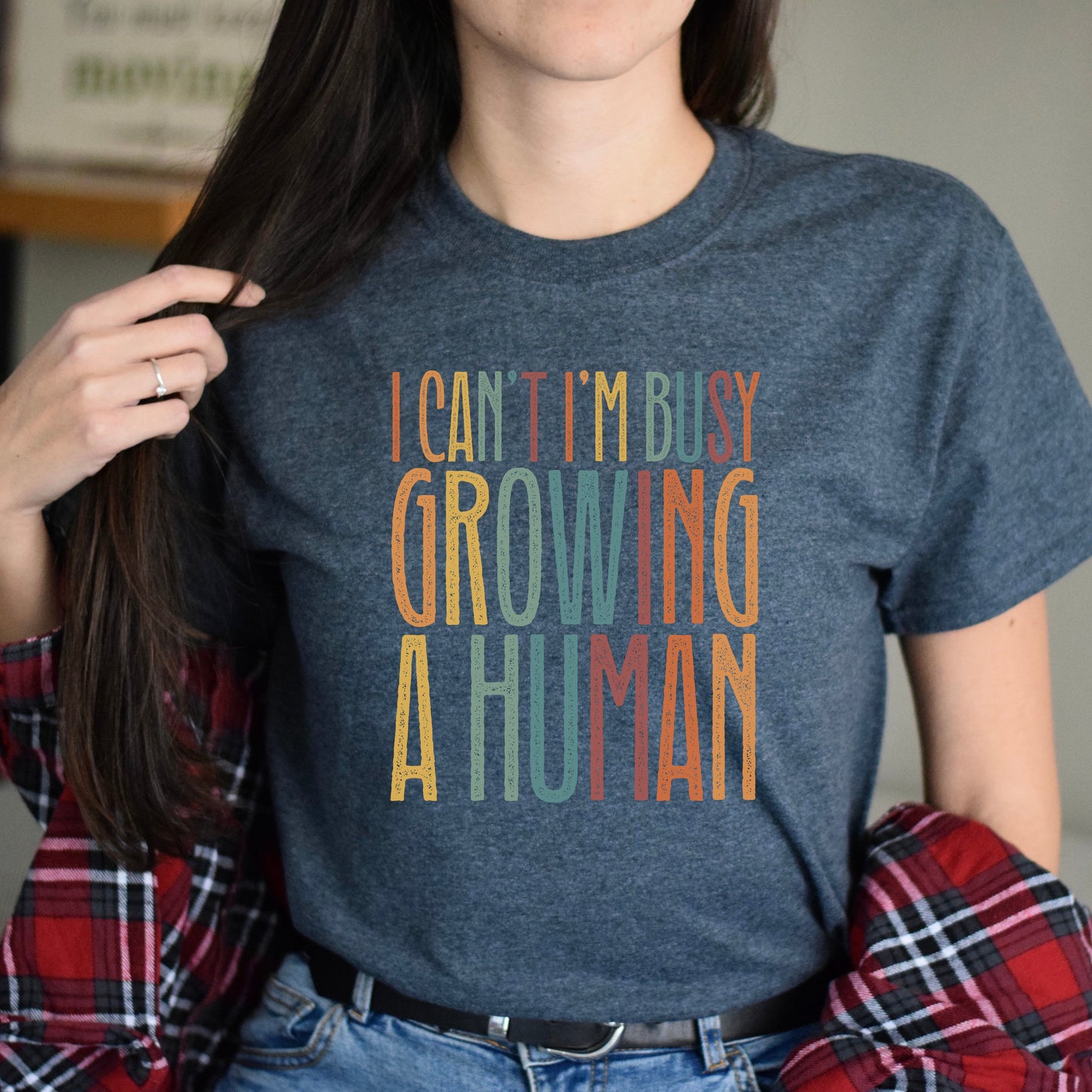 I can't I'm busy growing a human Unisex T-Shirt new mama tee Black Dark Heather White-Dark Heather-Family-Gift-Planet