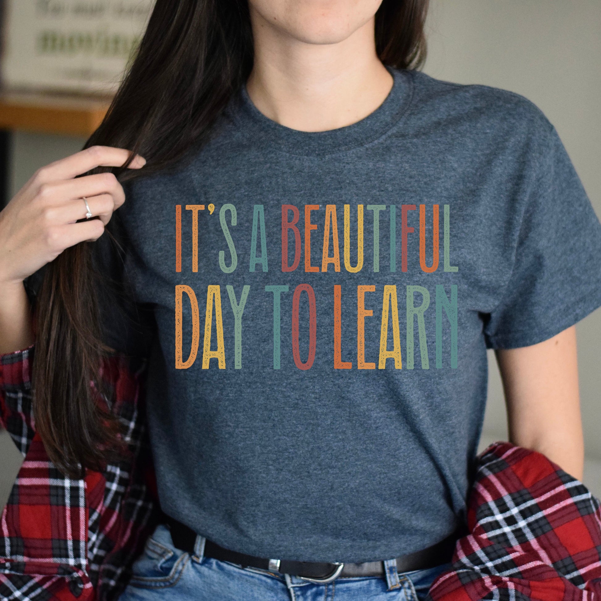 It's a beautiful day to learn Unisex T-Shirt School Teacher tee Black Dark Heather White-Dark Heather-Family-Gift-Planet