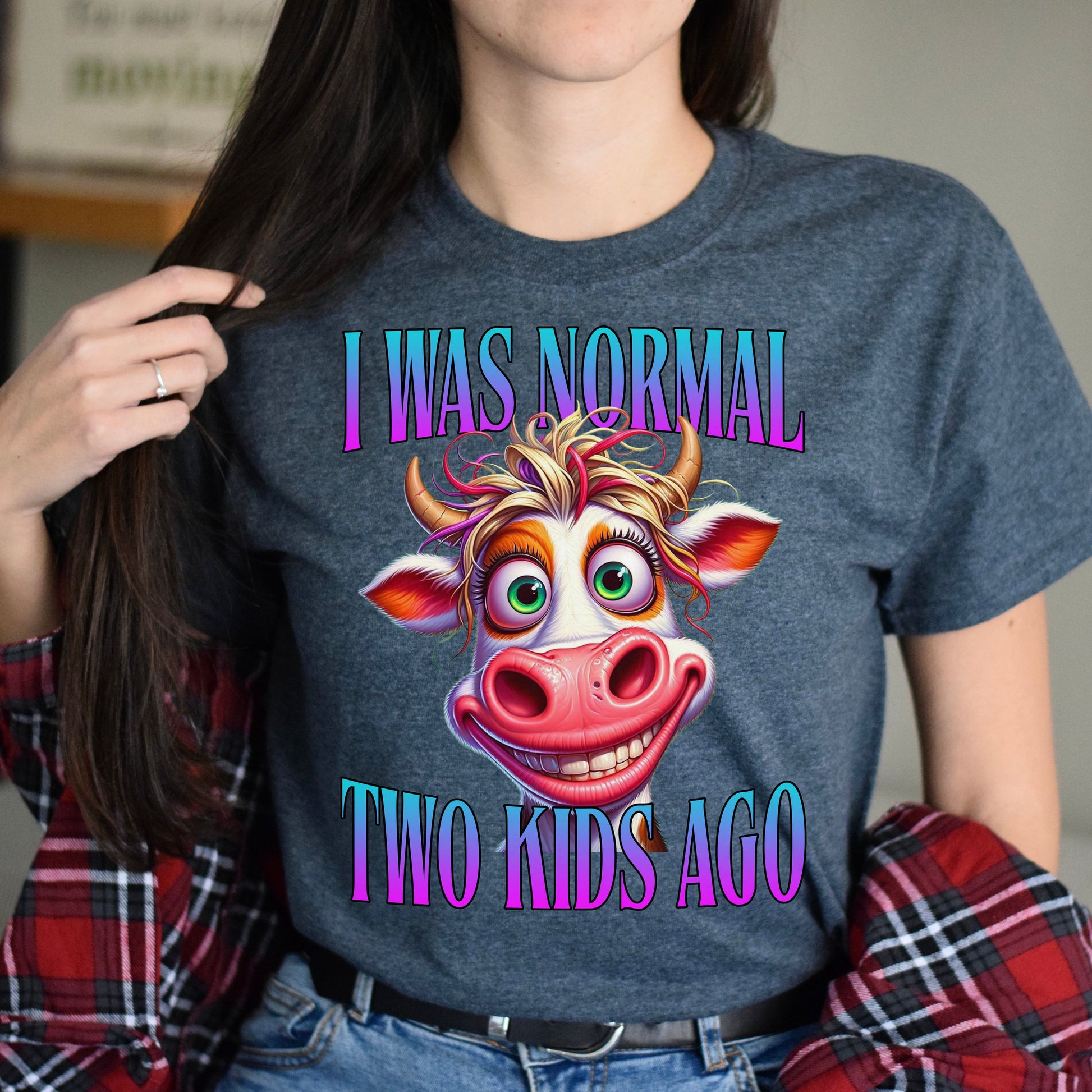 I was normal two kids ago T-Shirt Mama of 2 boys cow Unisex tee Black Navy Dark Heather-Dark Heather-Family-Gift-Planet