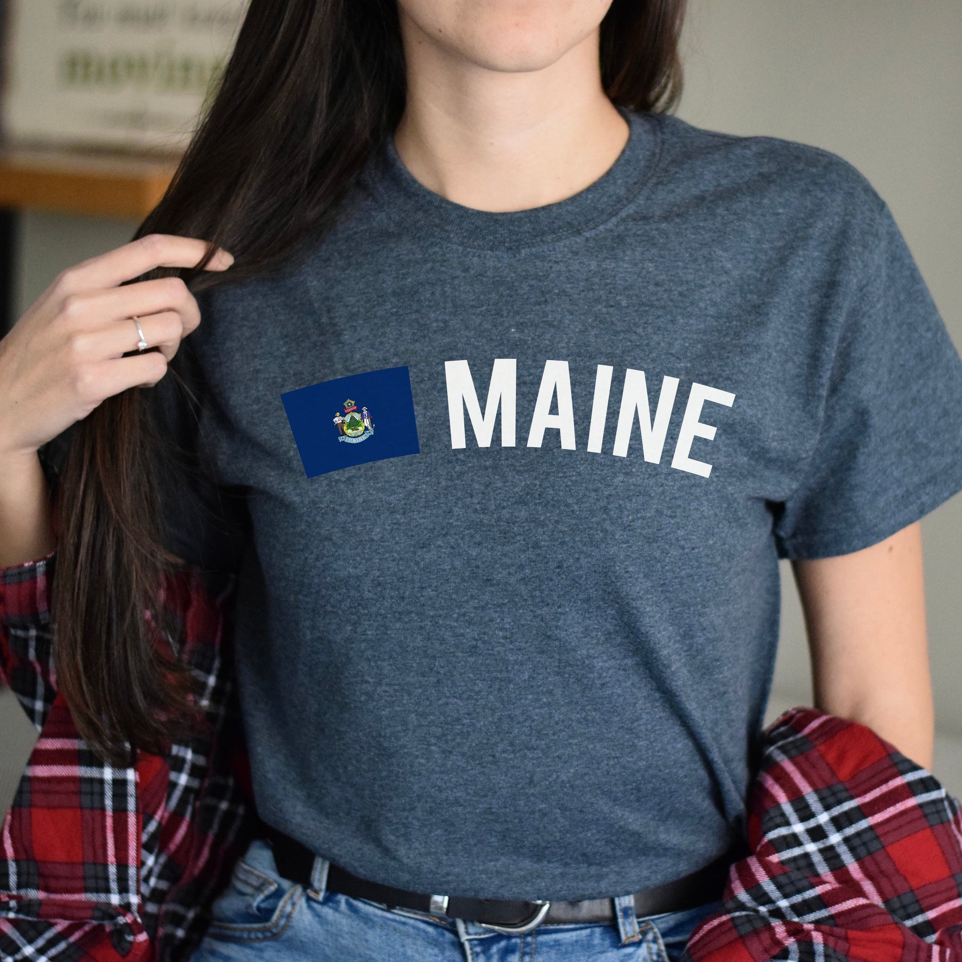 Maine Unisex T-shirt gift Maine flag tee Portland Lewiston Bangor White Black-Dark Heather-Family-Gift-Planet