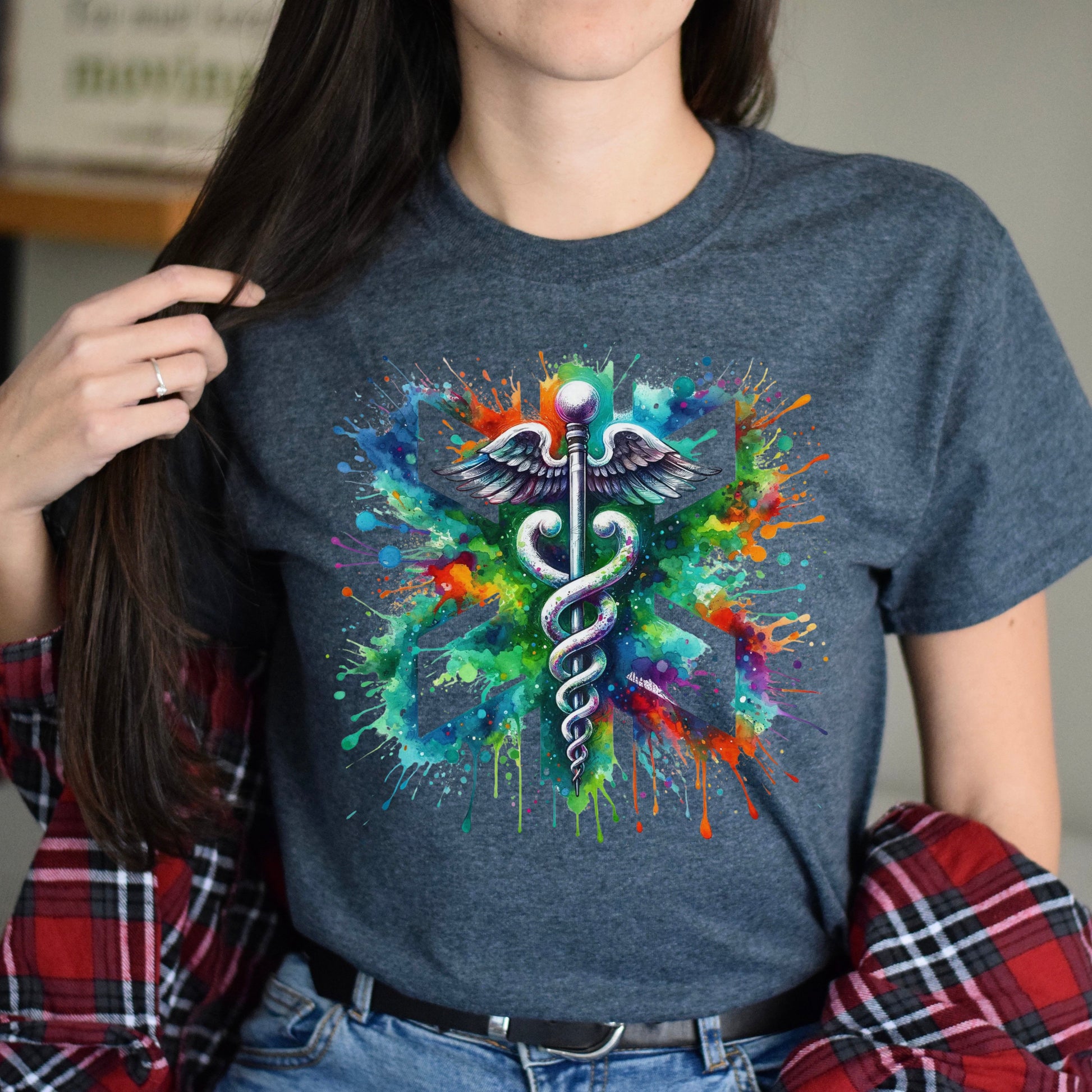 Vibrant Medical sign Color Splash Unisex T-shirt CNA Black Navy Dark Heather-Dark Heather-Family-Gift-Planet