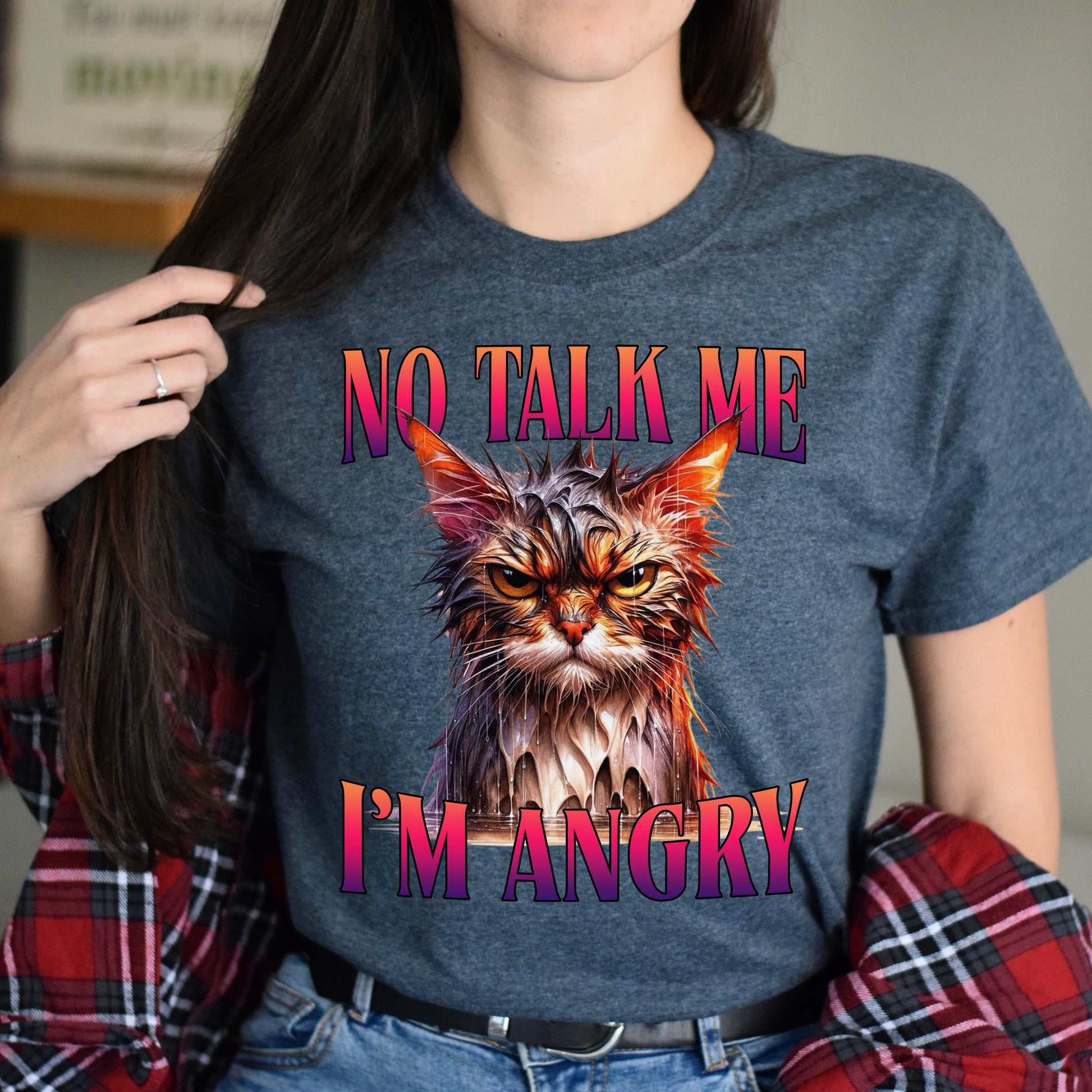 No talk me I'm angry T-Shirt Hilarious gift for a friend cat lover Unisex tee Black Navy Dark Heather-Dark Heather-Family-Gift-Planet