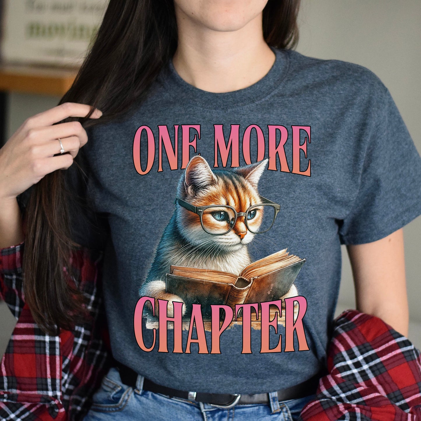 One more chapter T-Shirt Book lover reading cat booktravert Unisex tee Black Navy Dark Heather-Dark Heather-Family-Gift-Planet