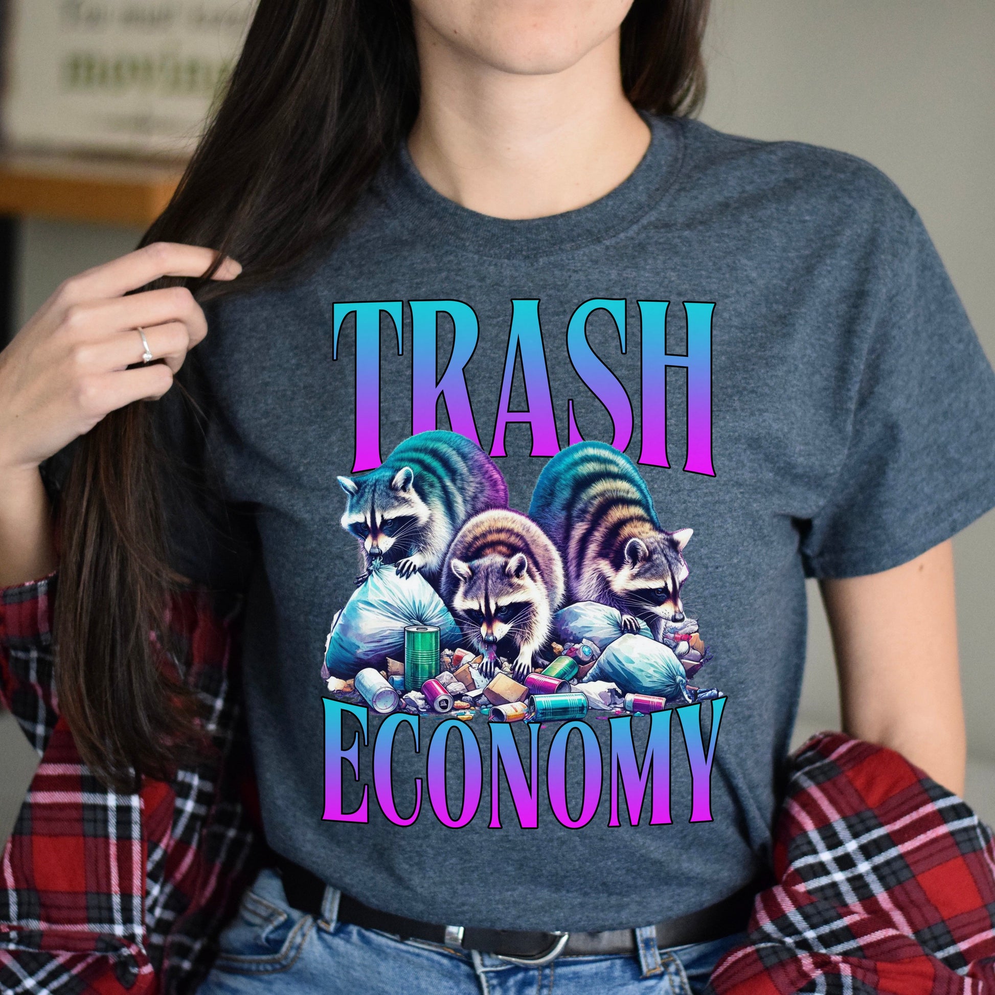 Trash economy T-Shirt Funny Racoon trendy economist graduation gift Unisex tee Black Navy Dark Heather-Dark Heather-Family-Gift-Planet