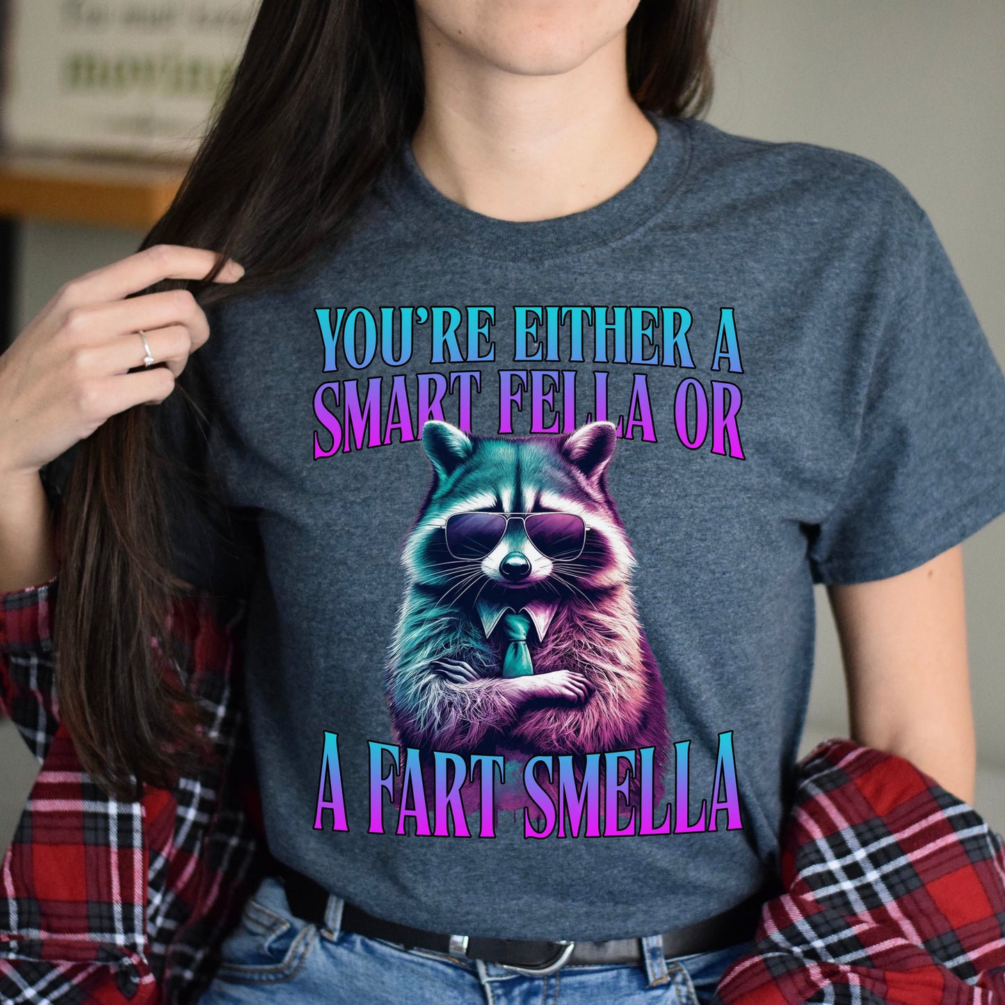 Racoon meme T-Shirt Smart fella or a fart smella humorous gift Unisex tee Black Navy Dark Heather-Dark Heather-Family-Gift-Planet