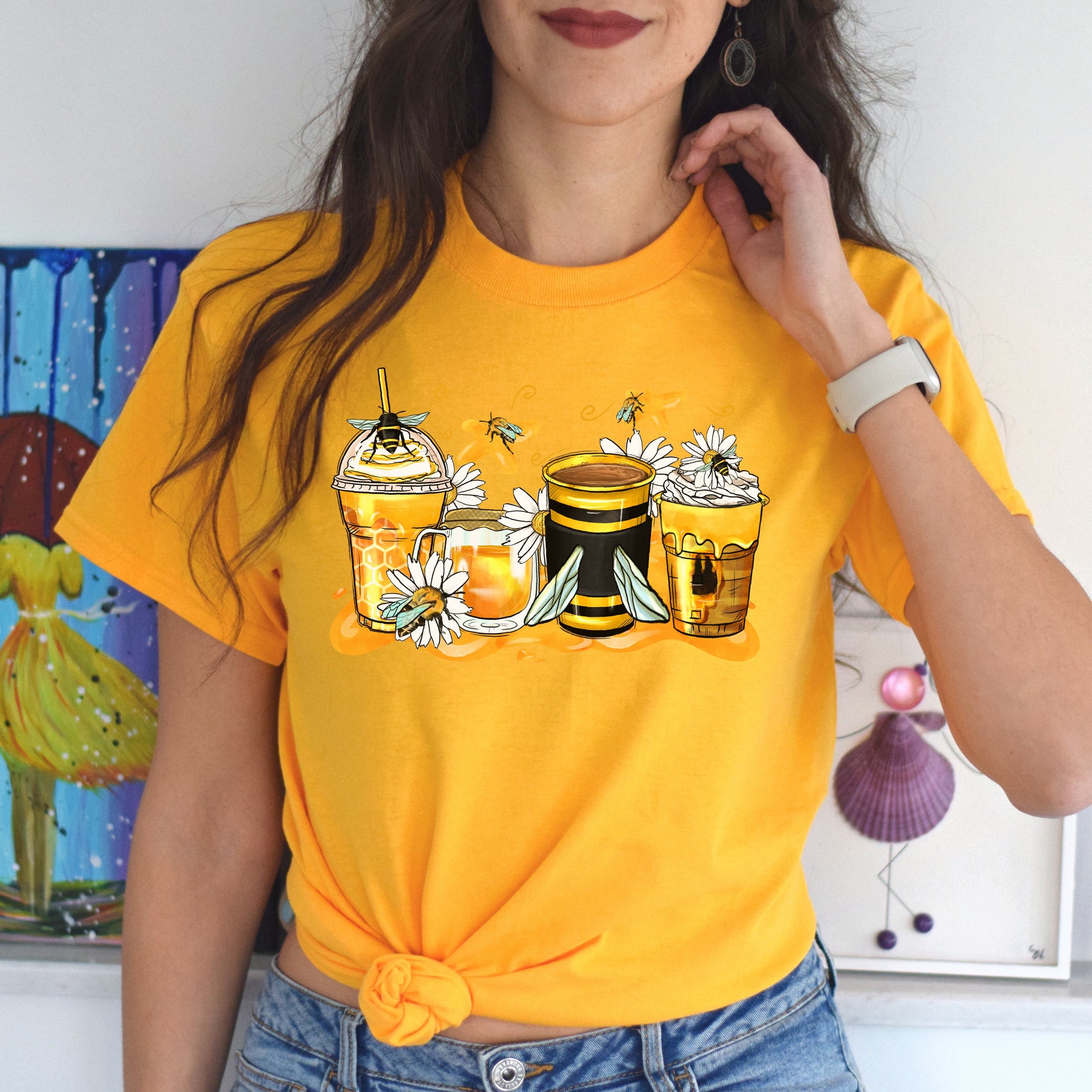 Bumble bee and coffee cups unisex tshirt bee owner tee S-5XL-Family-Gift-Planet