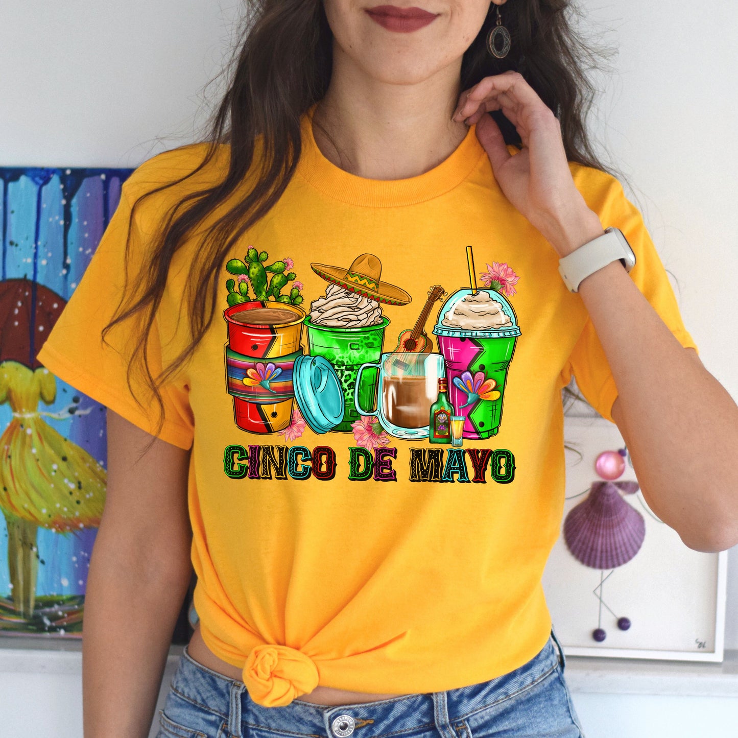 Cinco de mayo coffee cups unisex tshirt Mexican celebration tee S-5XL-Family-Gift-Planet