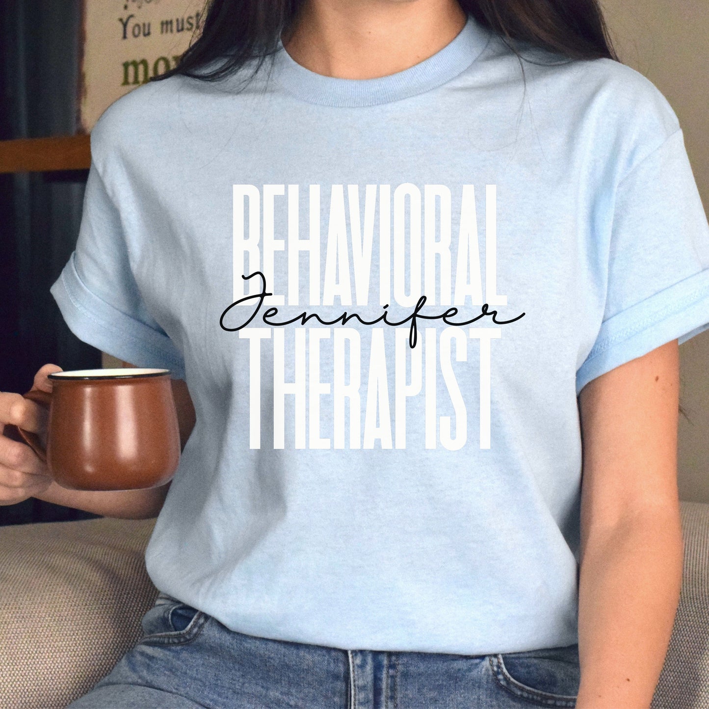 Personalized Behavioral Therapist Unisex T-shirt Custom name specialist Sand Blue Pink-Light Blue-Family-Gift-Planet