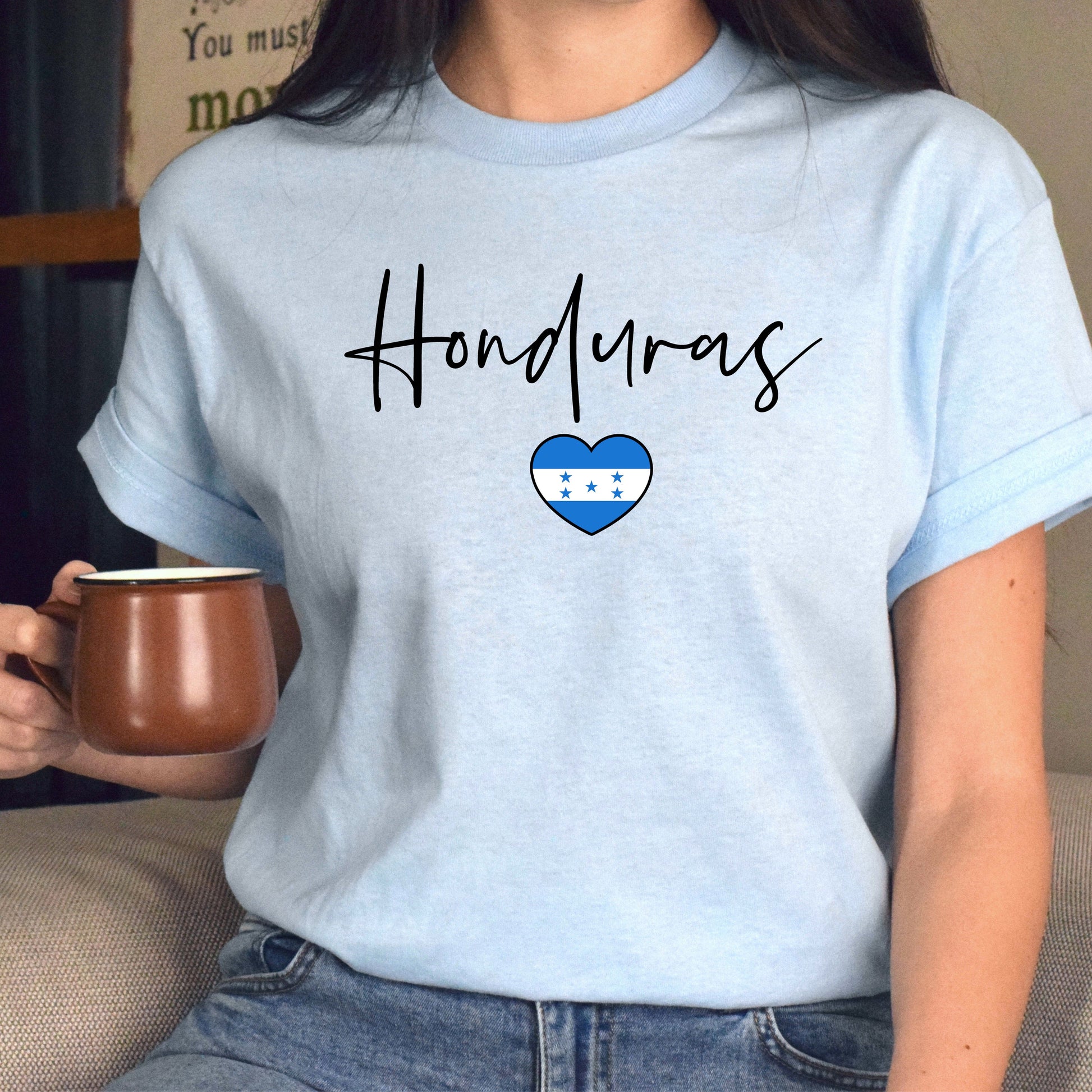 Honduras flag heart Unisex T-shirt Honduras love tee White Sand Blue-Light Blue-Family-Gift-Planet