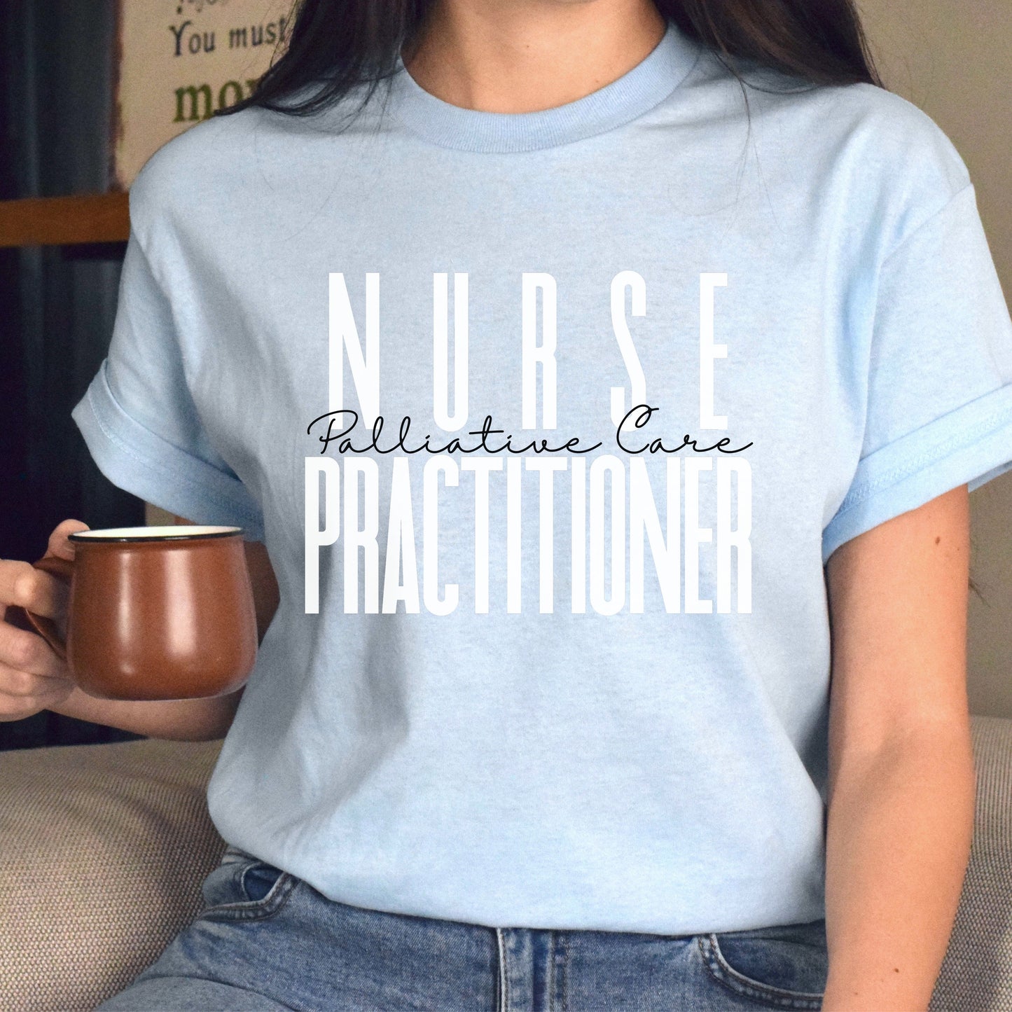 Palliative Care nurse practitioner T-shirt gift Hospice NP Unisex Tee Sand Pink Light Blue-Light Blue-Family-Gift-Planet