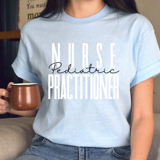 Pediatric nurse practitioner T-shirt gift Custom Peds NP Pediatrician Unisex Tee Sand Pink Light Blue-Light Blue-Family-Gift-Planet