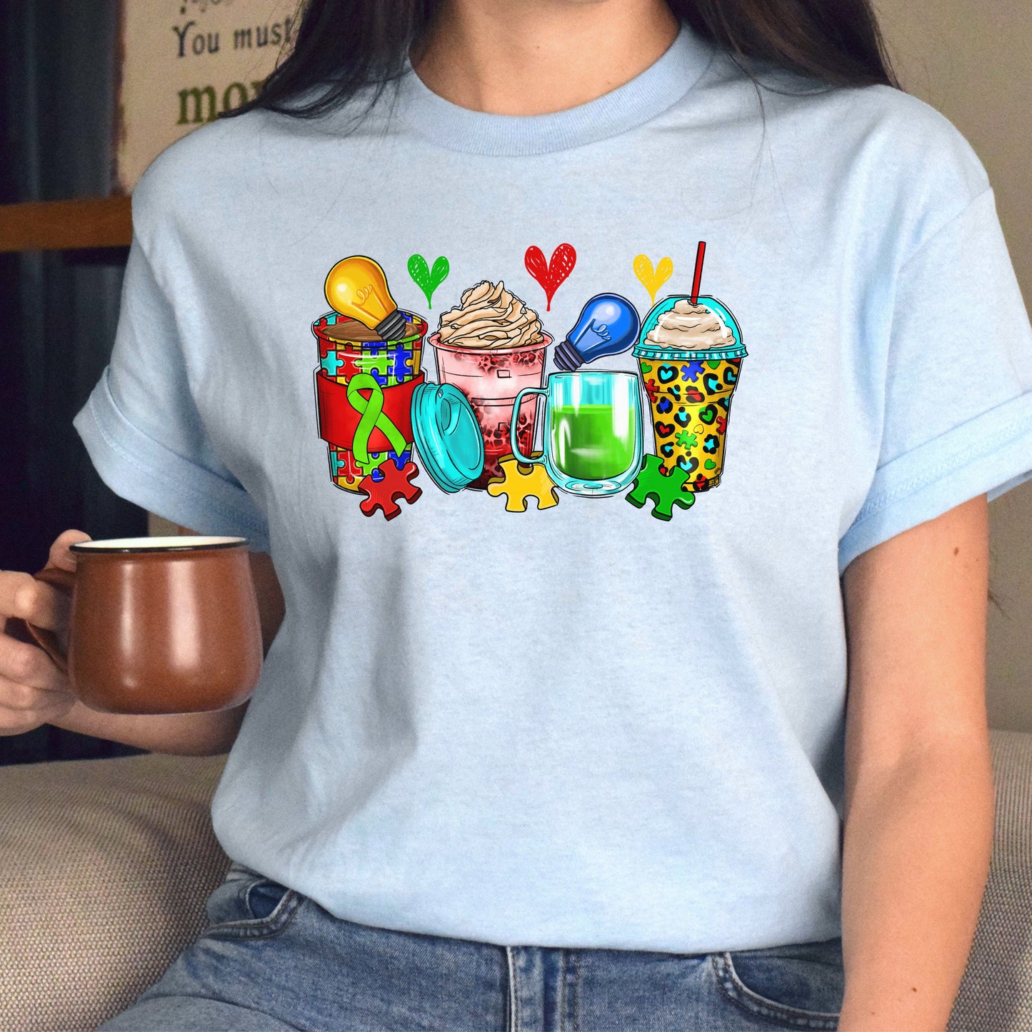 Autism awareness and coffee cups unisex tshirt S-5XL-Family-Gift-Planet