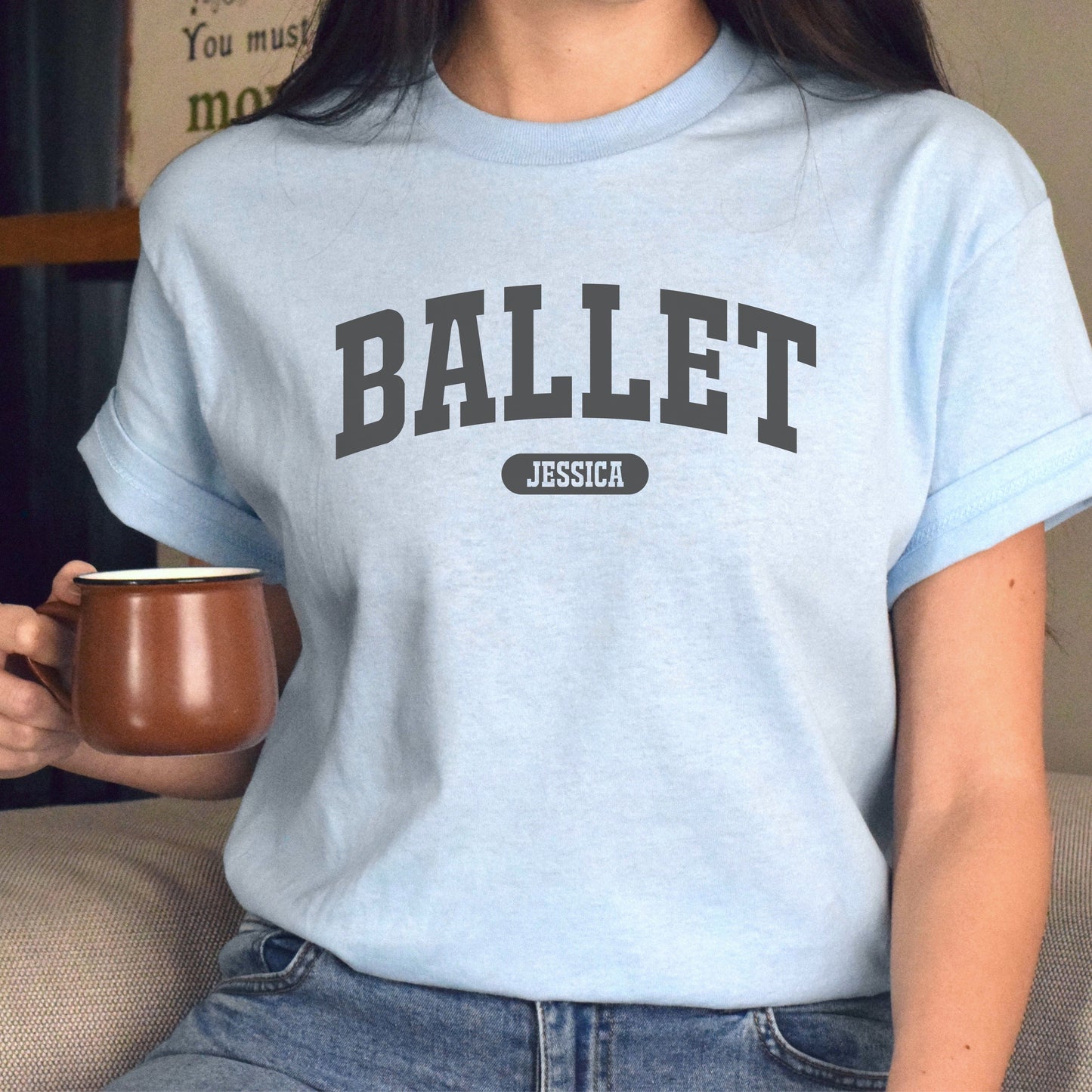 Ballet Personalized Unisex T-shirt Custom Ballerina White Sand Light Blue-Light Blue-Family-Gift-Planet