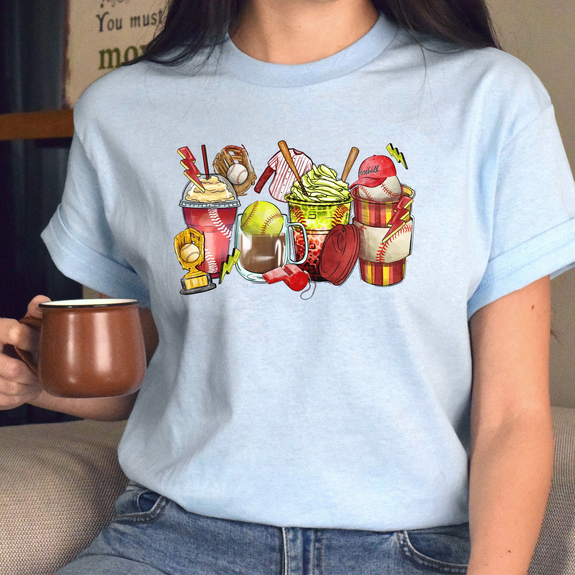 Baseball and softball coffee cups unisex tshirt game day tee S-5XL-Family-Gift-Planet